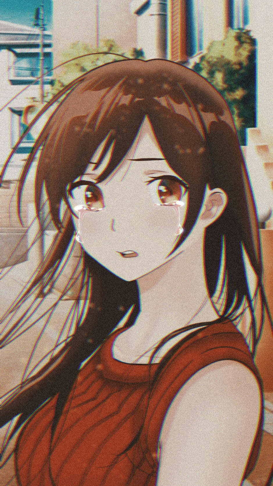 Grainy Sad Aesthetic Anime Girl Background