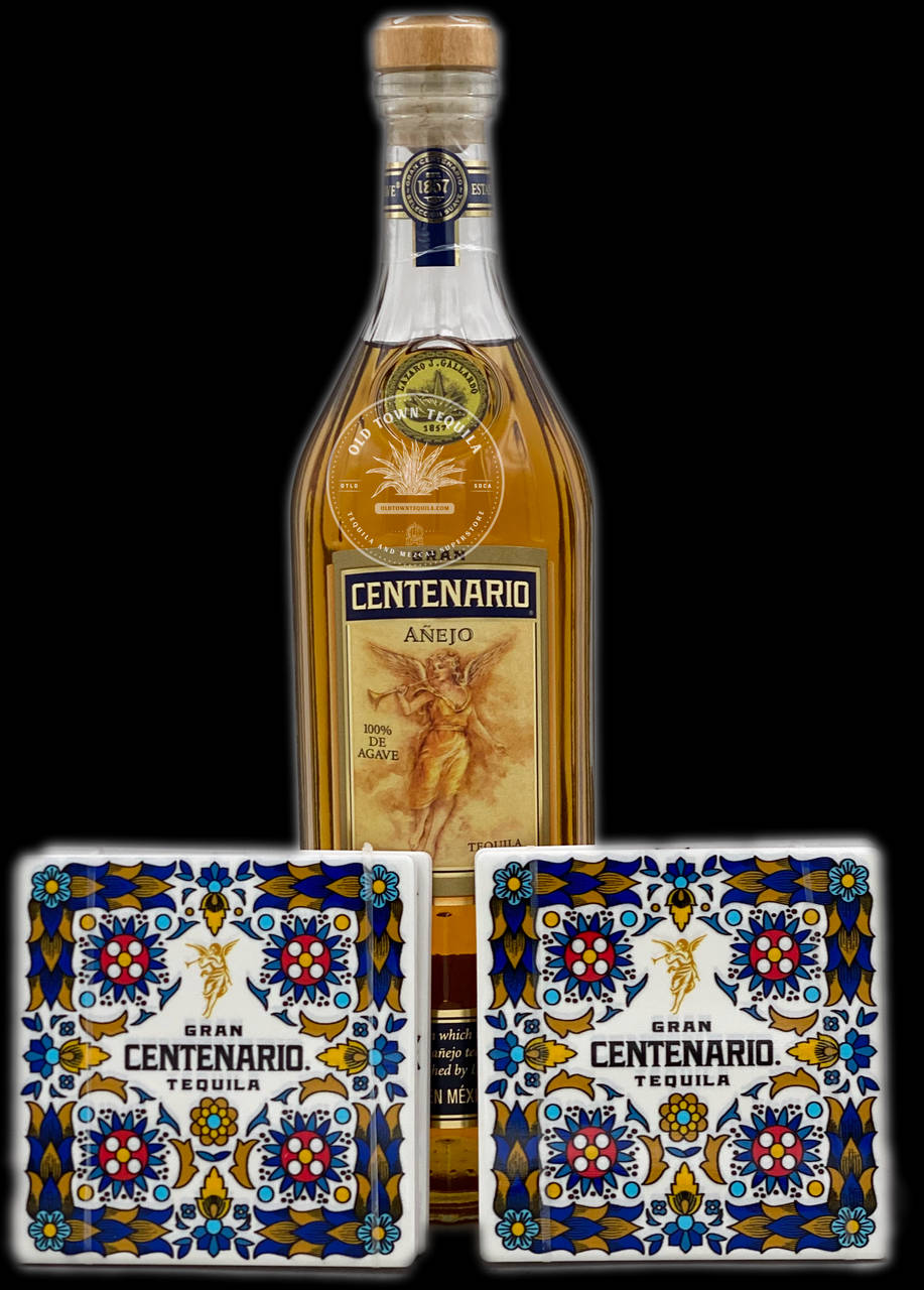 Grand Centenario Tequila Añejo With Ceramic Tile Coaster Background