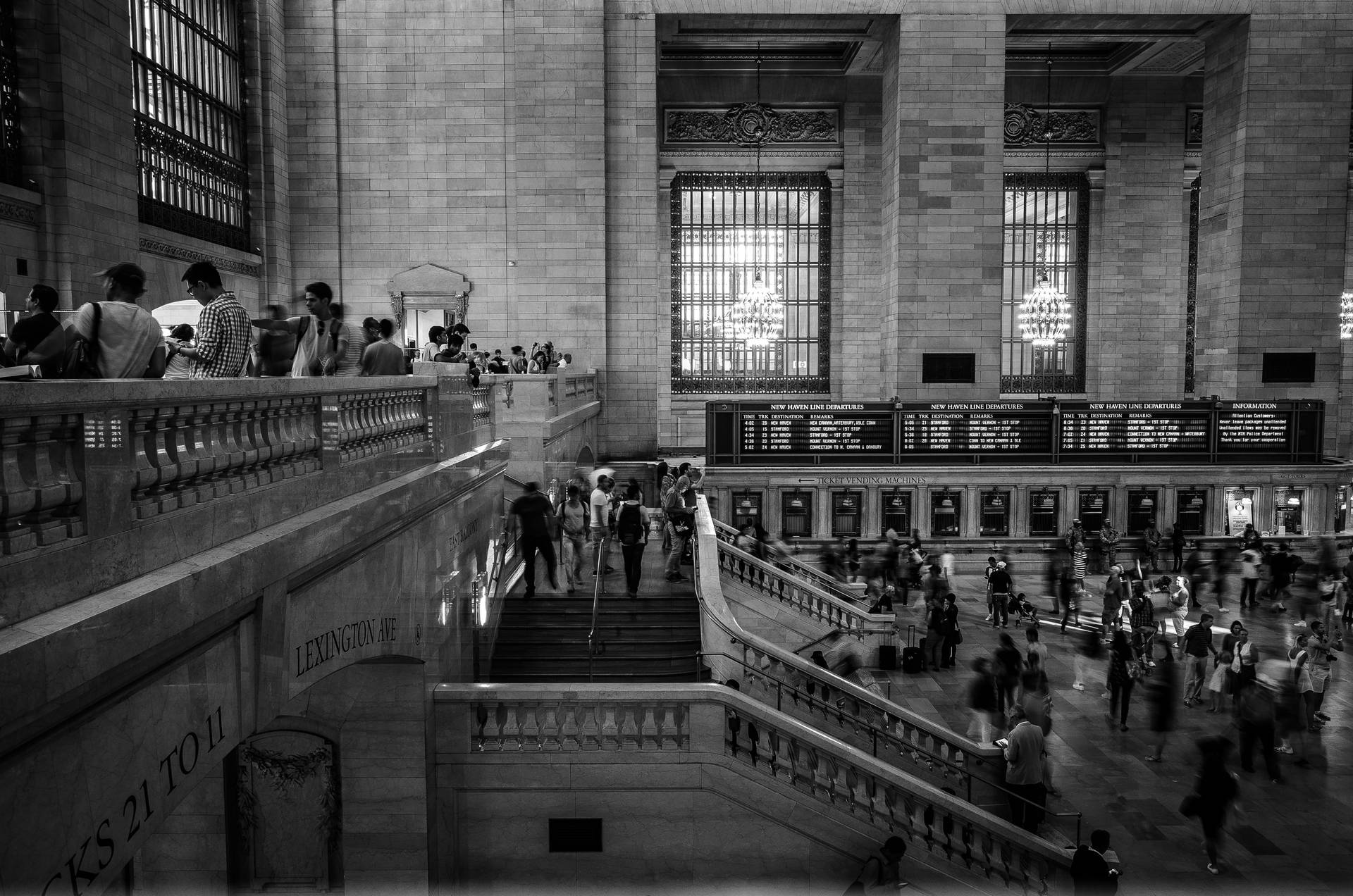 Grand Central Station Black And White Steps Background