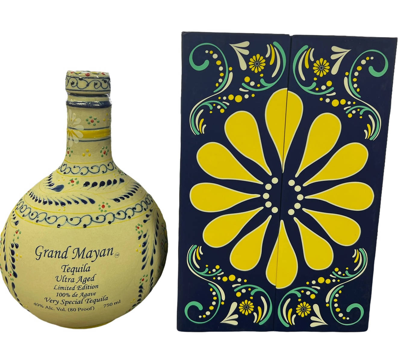 Grand Mayan Silver Tequila Ultra Aged Flower Box Background