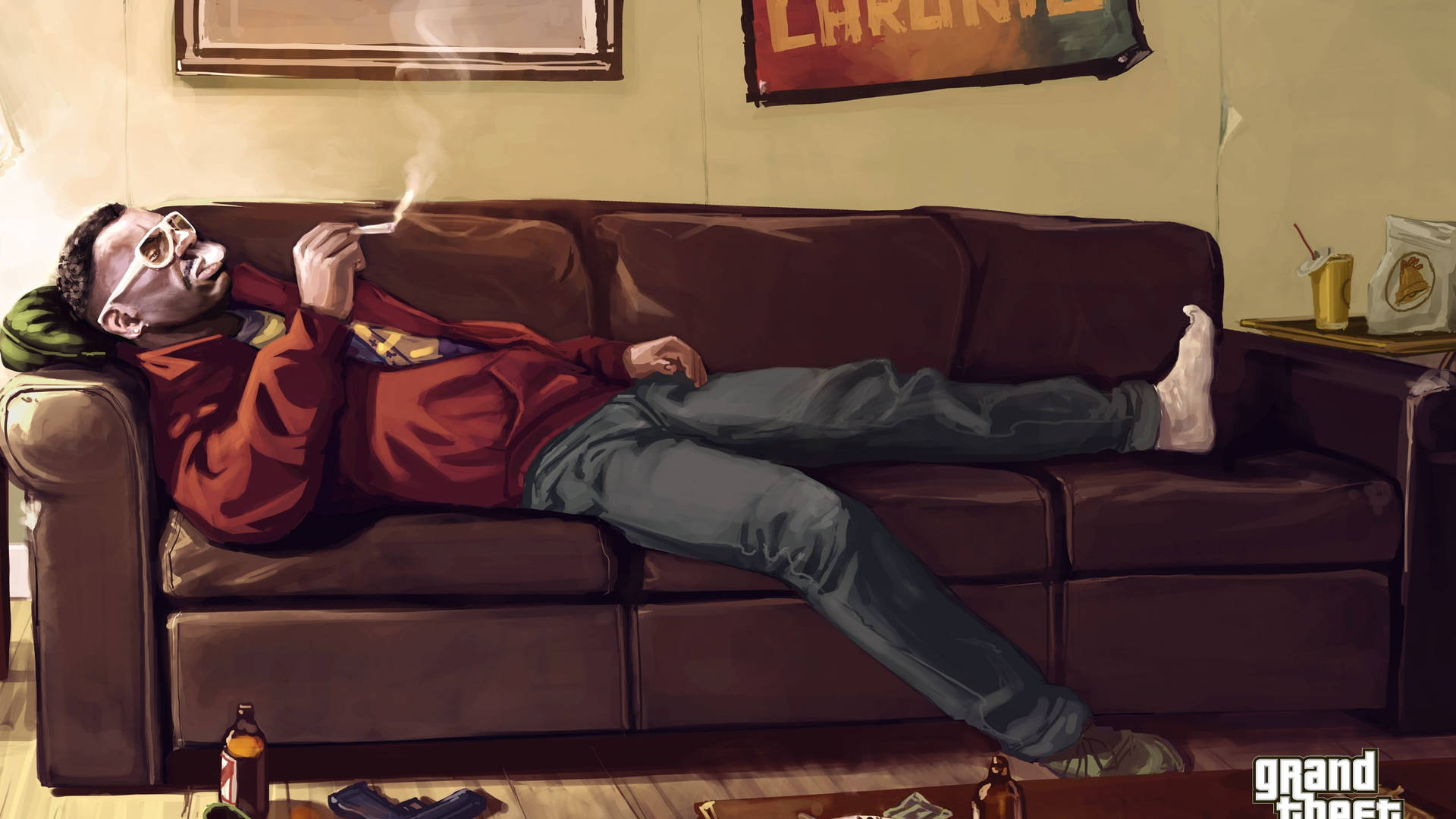 Grand Theft Auto Man On Sofa Background