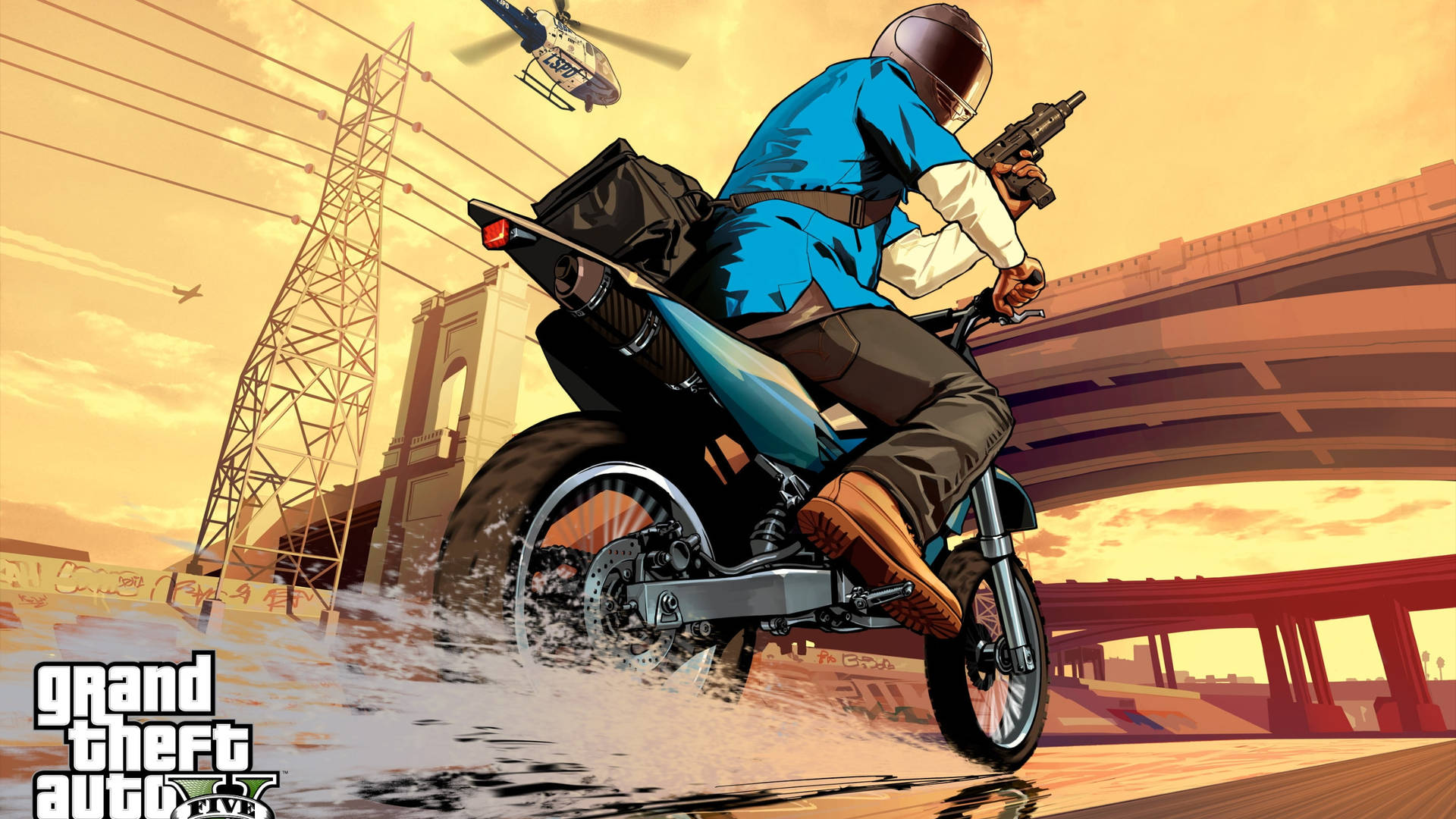 Grand Theft Auto Man Riding Motorcycle Background
