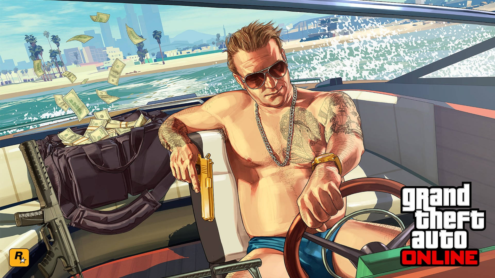 Grand Theft Auto Online On Boat Background