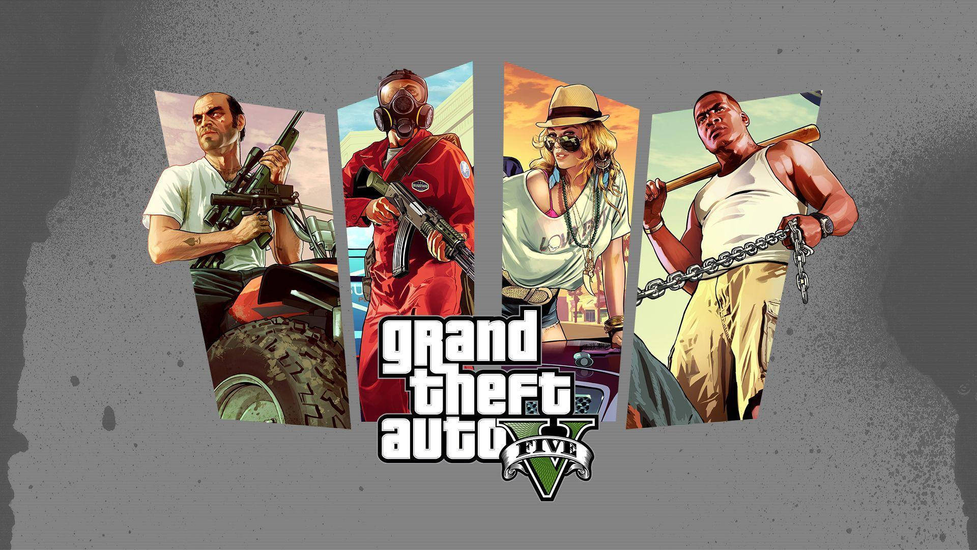 Grand Theft Auto V Characters Against Gray Background Background