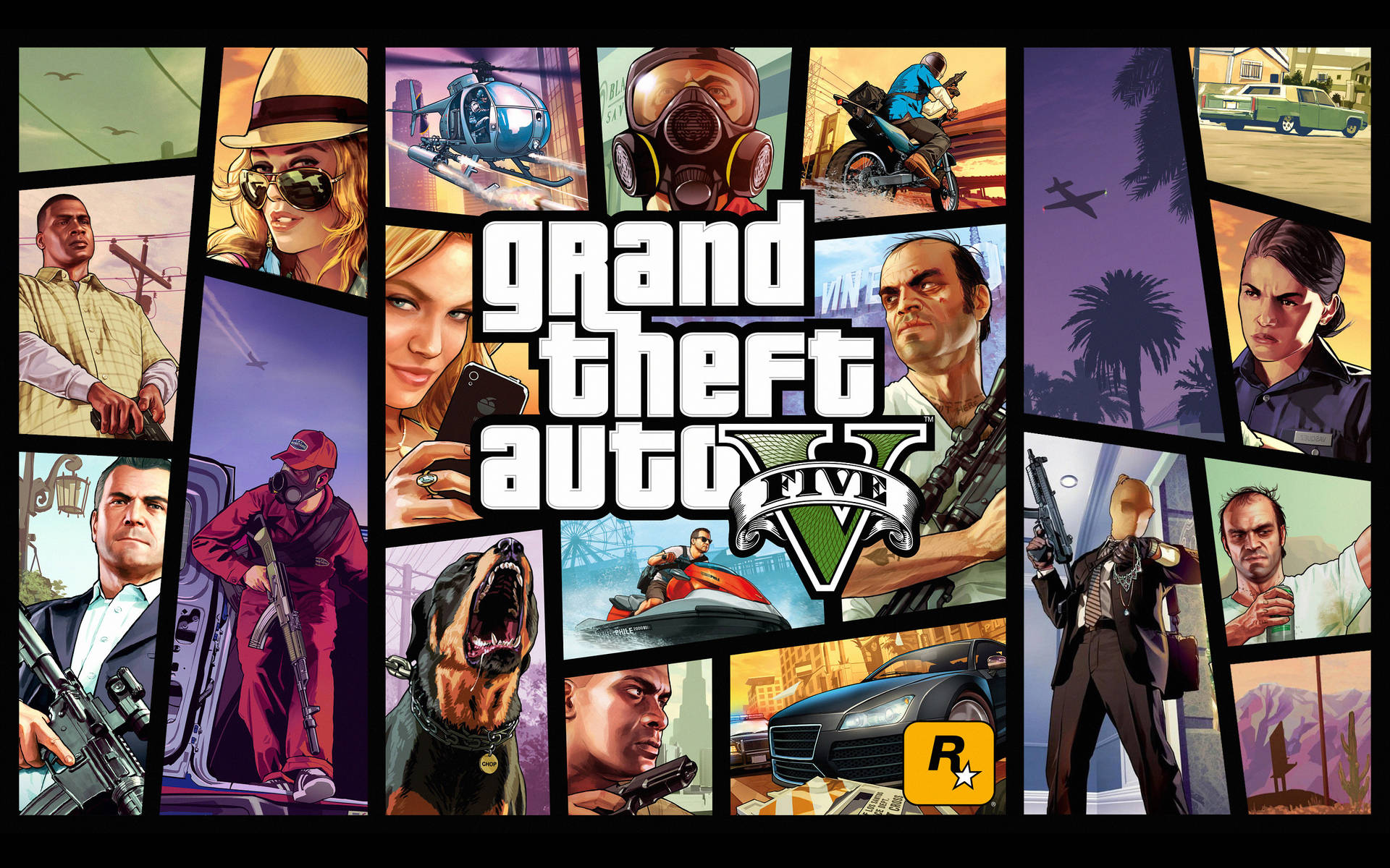 Grand Theft Auto V Famous Characters Collage Background