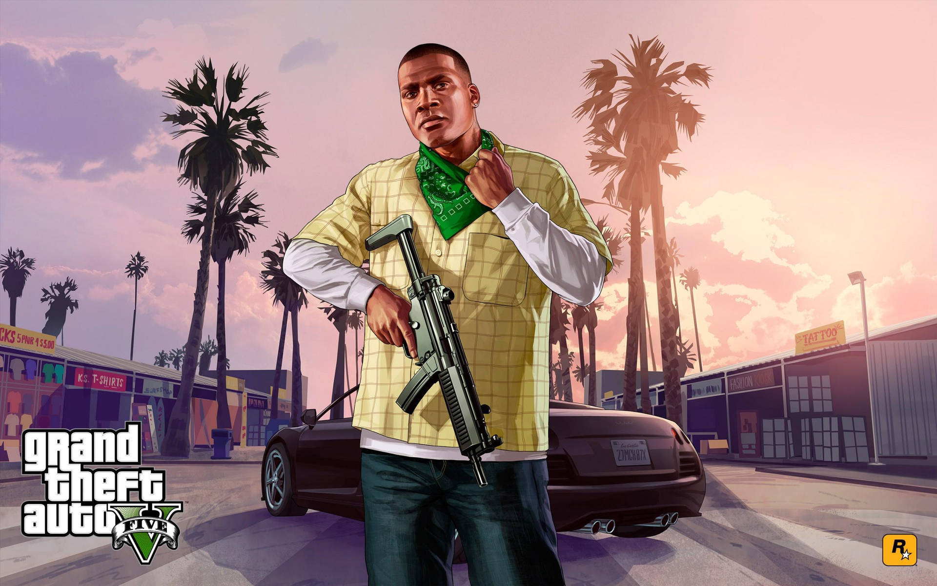 Grand Theft Auto V Franklin Green Bandana Background