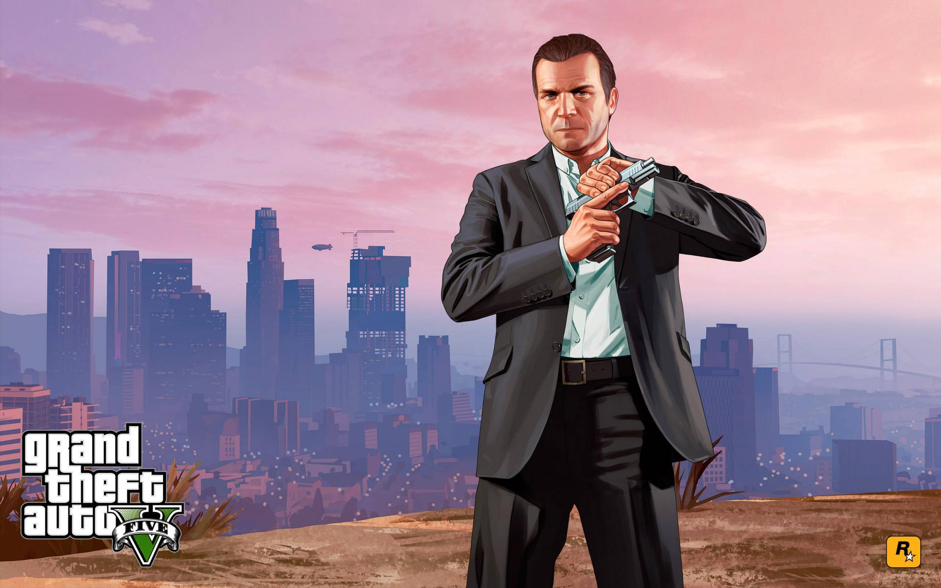Grand Theft Auto V Michael Cocking Gun Background
