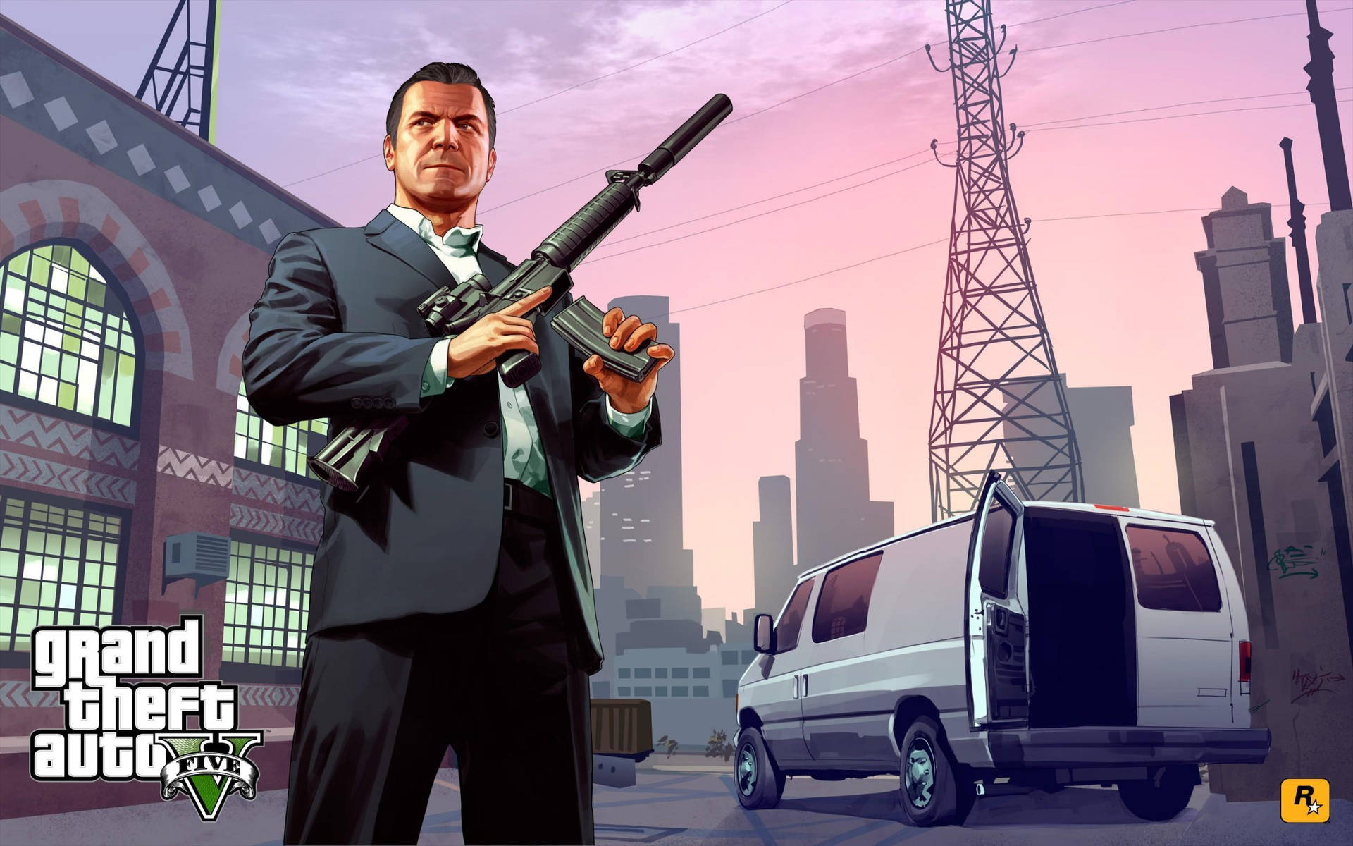 Grand Theft Auto V Michael Suit And Rifle Background