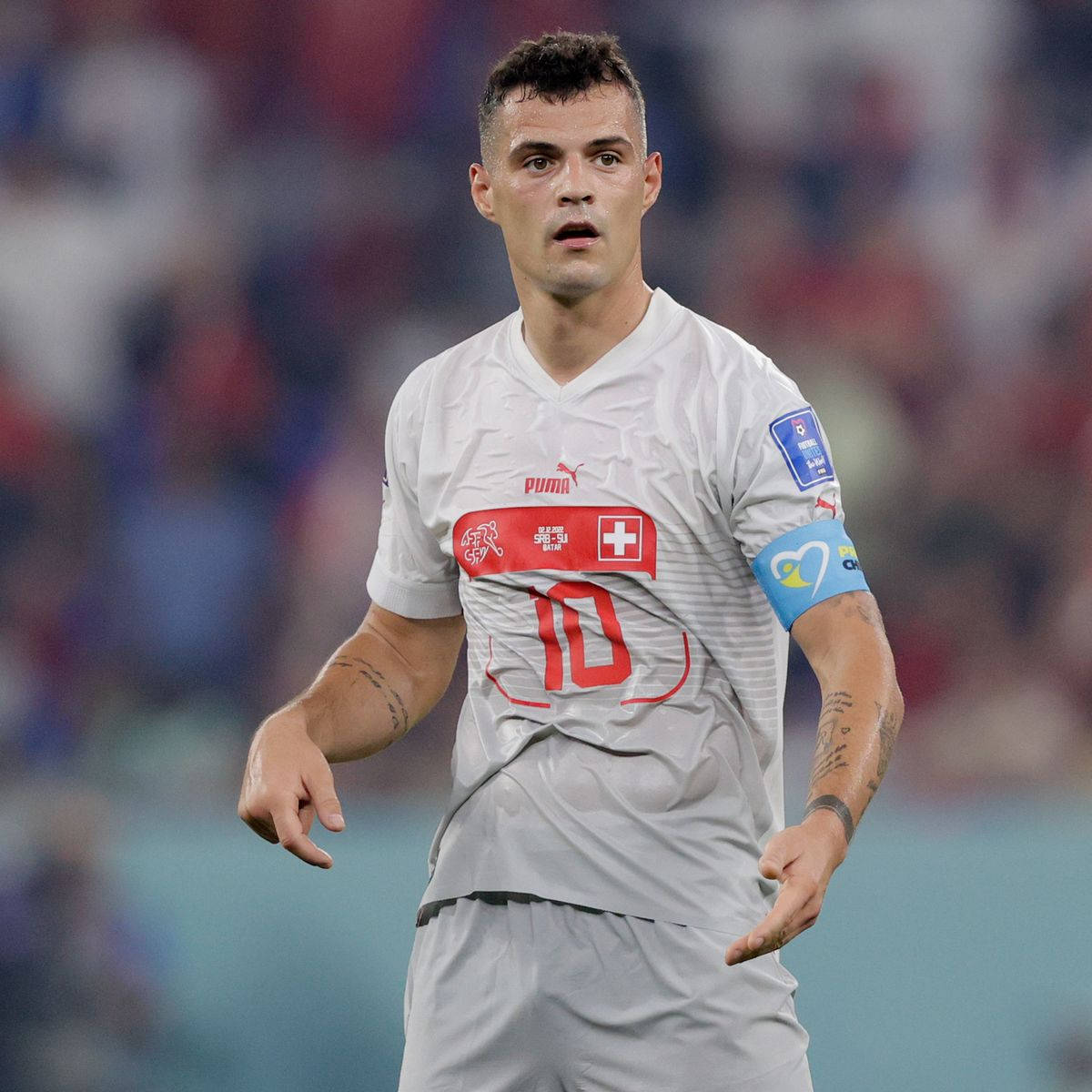 Granit Xhaka White Uniform Background