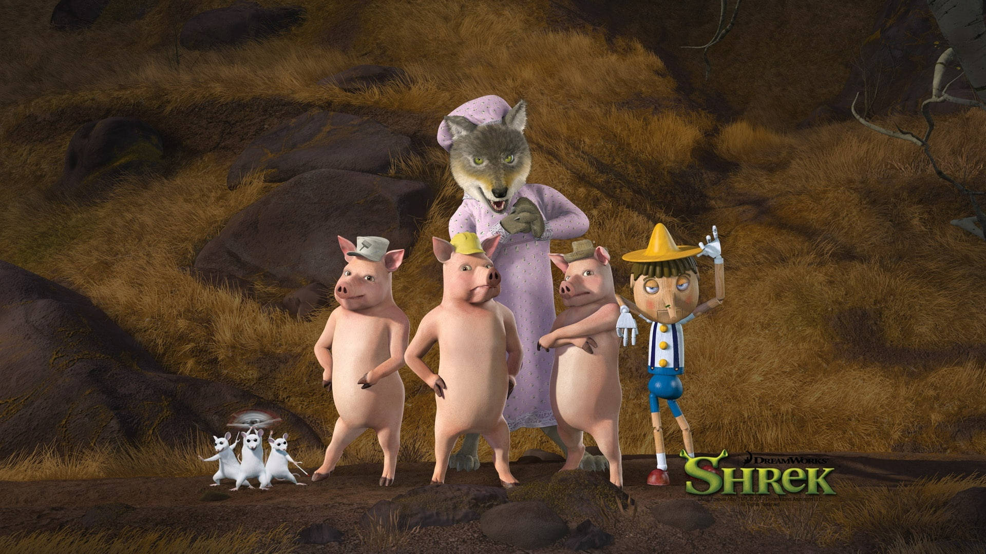 Granny Wolf With Pigs Shrek Forever After Background