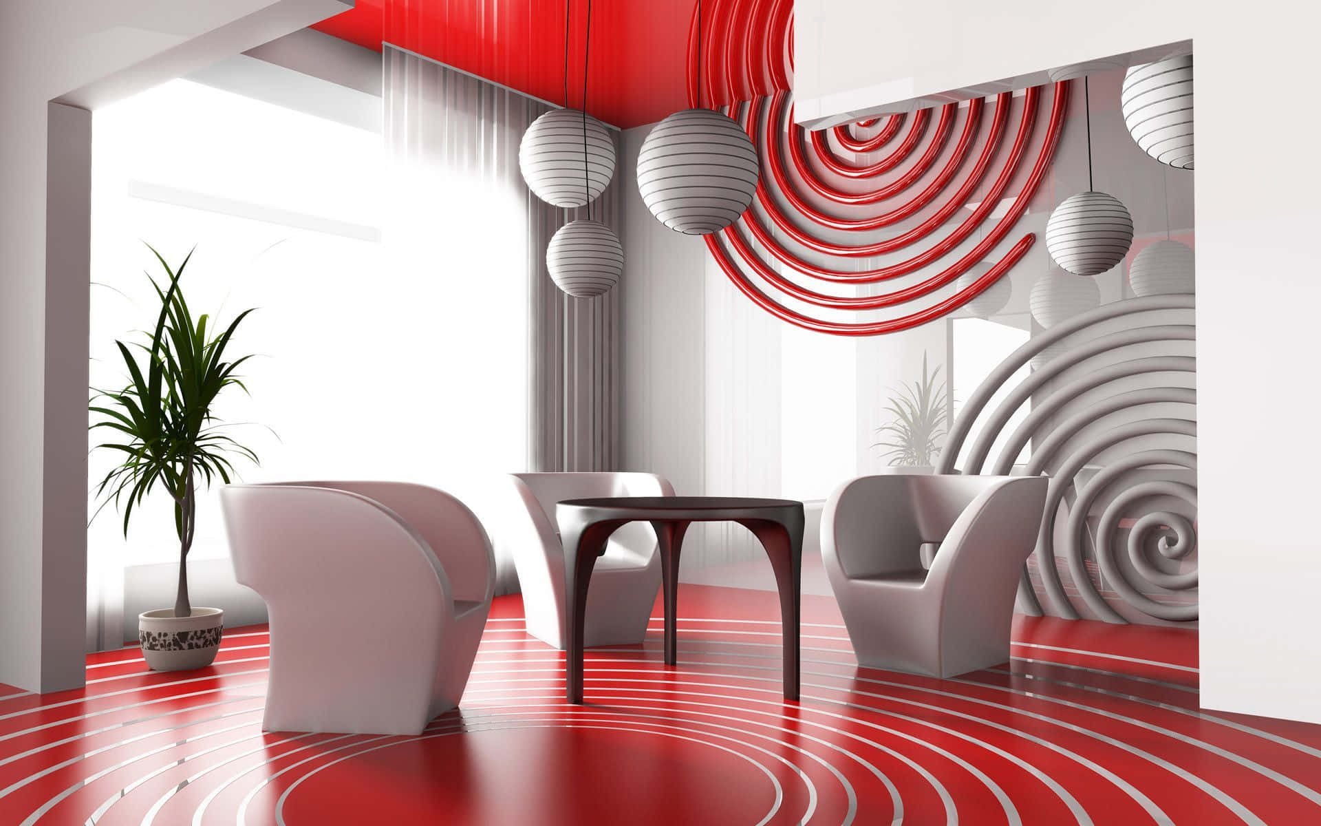 Graphic Red And White Interior Background