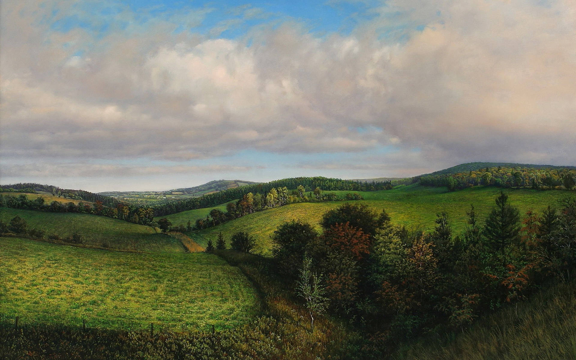 Grass Hill Landscape Painting Background