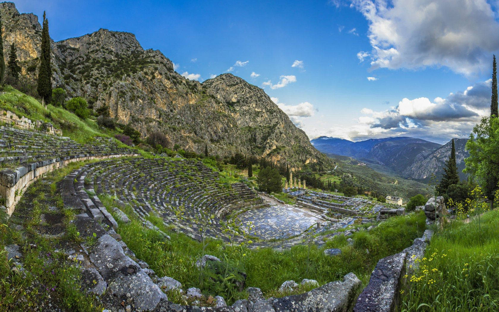 Grassy Mountain In Delphi, Greece Background