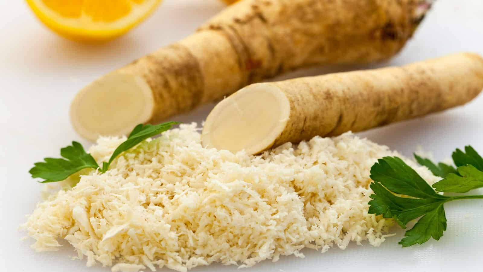 Grated Horseradish With Orange Background