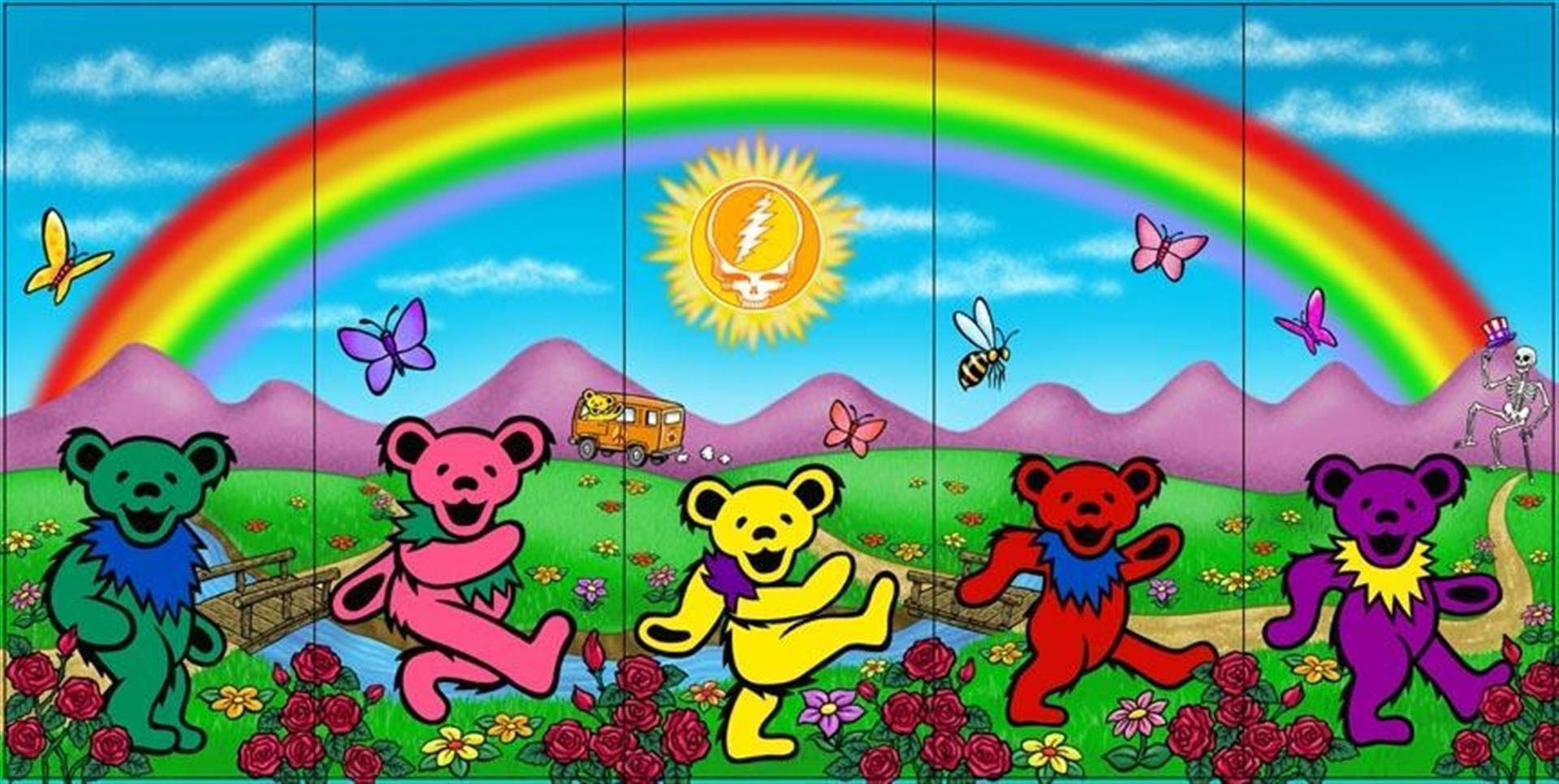 Grateful Dead Bears And Rainbow Background