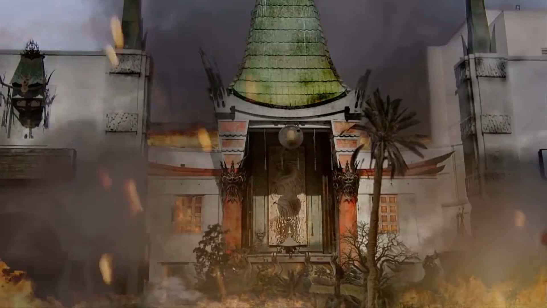 Graumans Chinese Theatre On Fire Background