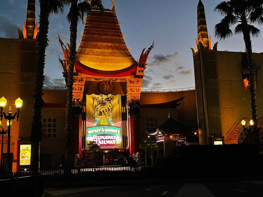 Graumans Chinese Theatre With Neon Lights Background