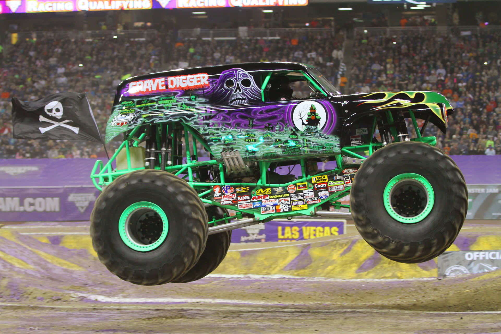 Grave Digger Monster Truck During Race