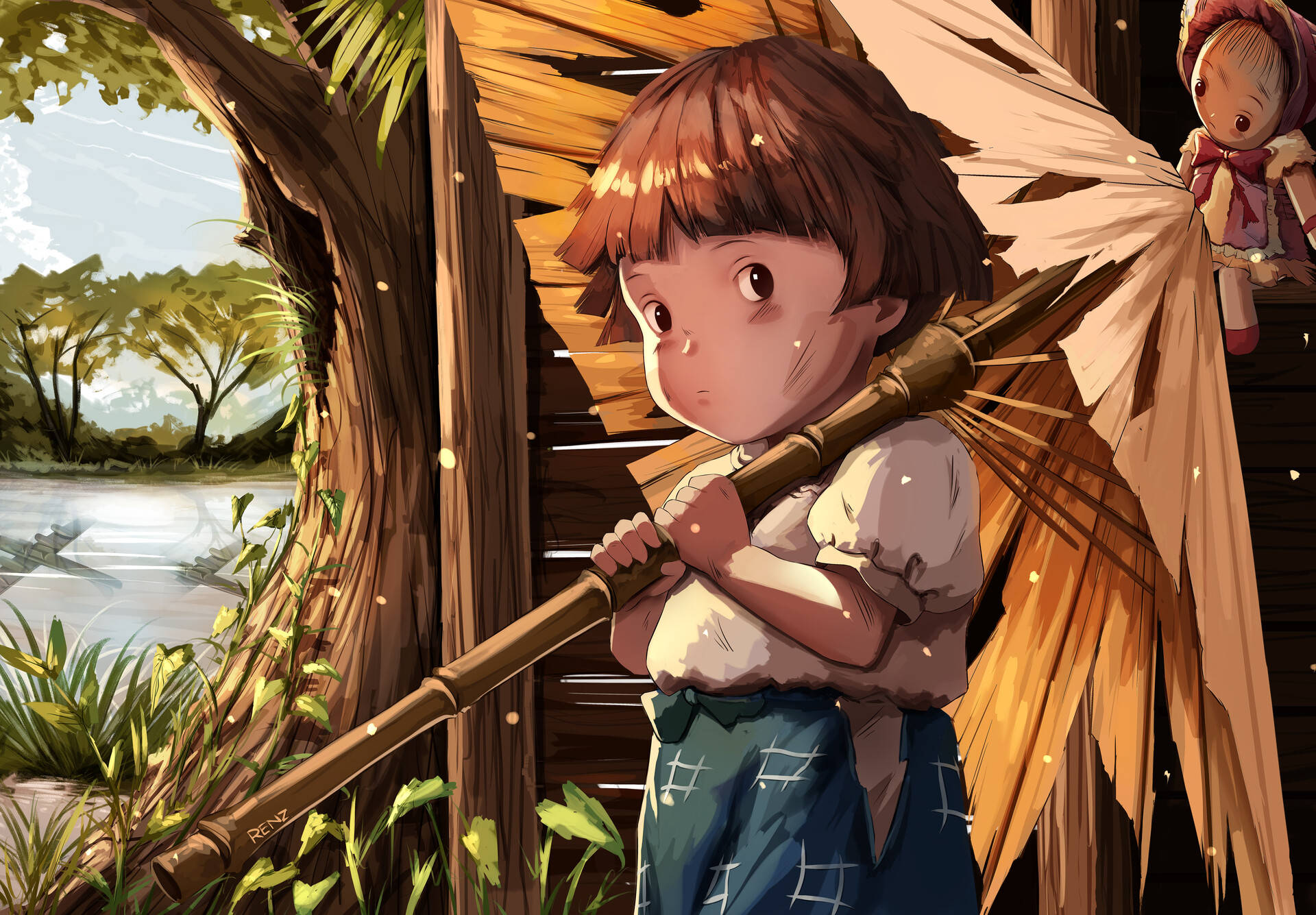 Grave Of The Fireflies Setsuko With Umbrella Background