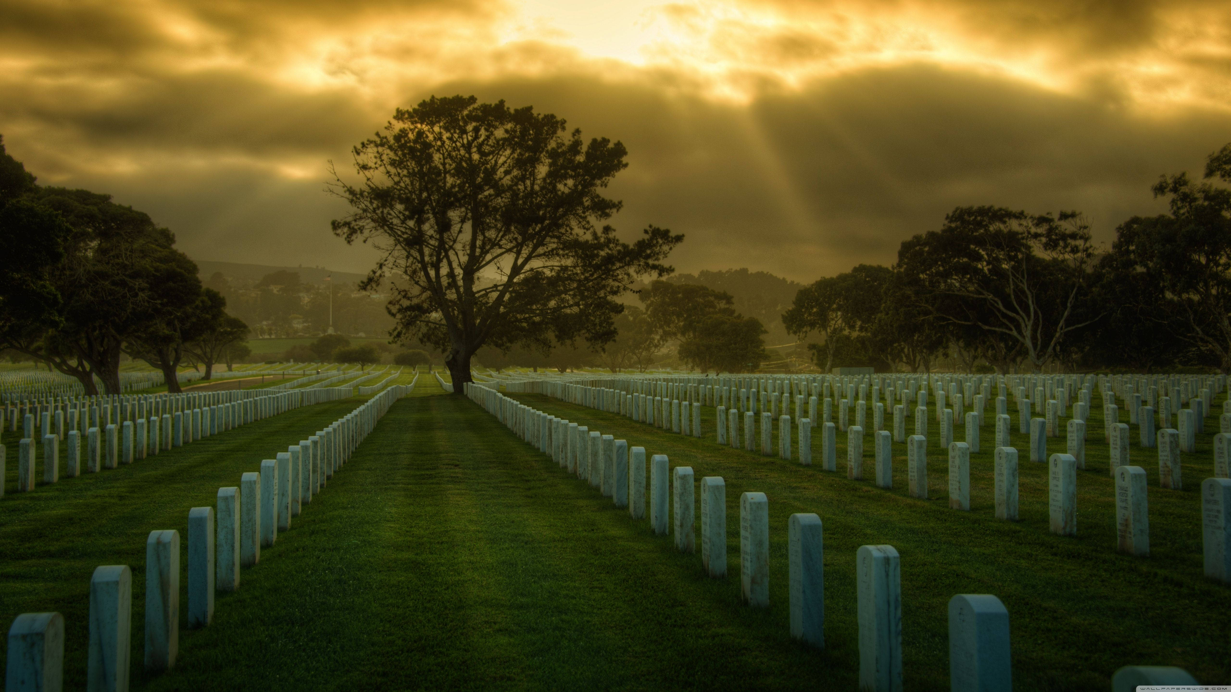 Graveyard During Golden Hour Background