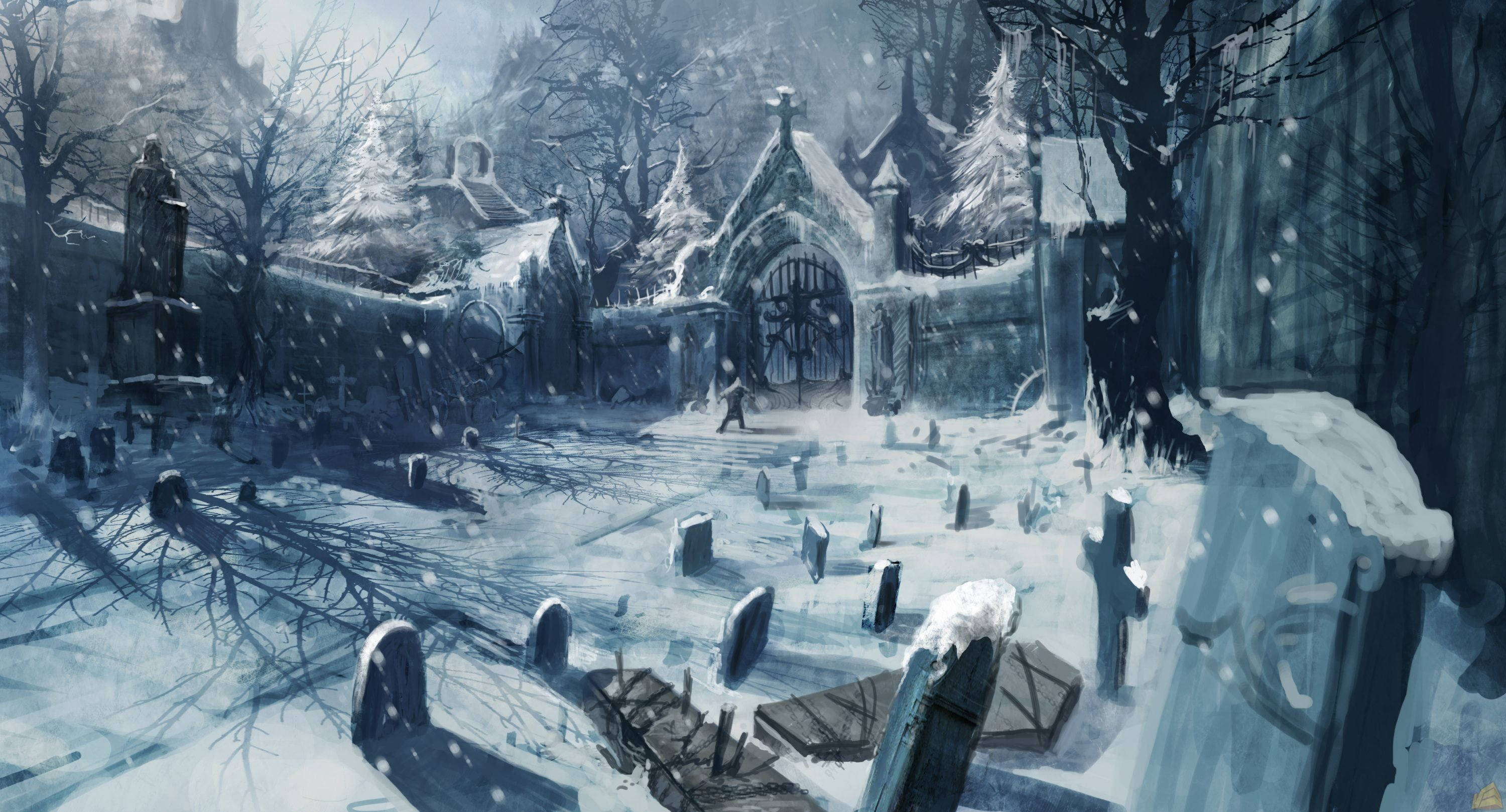 Graveyard In Winter Background