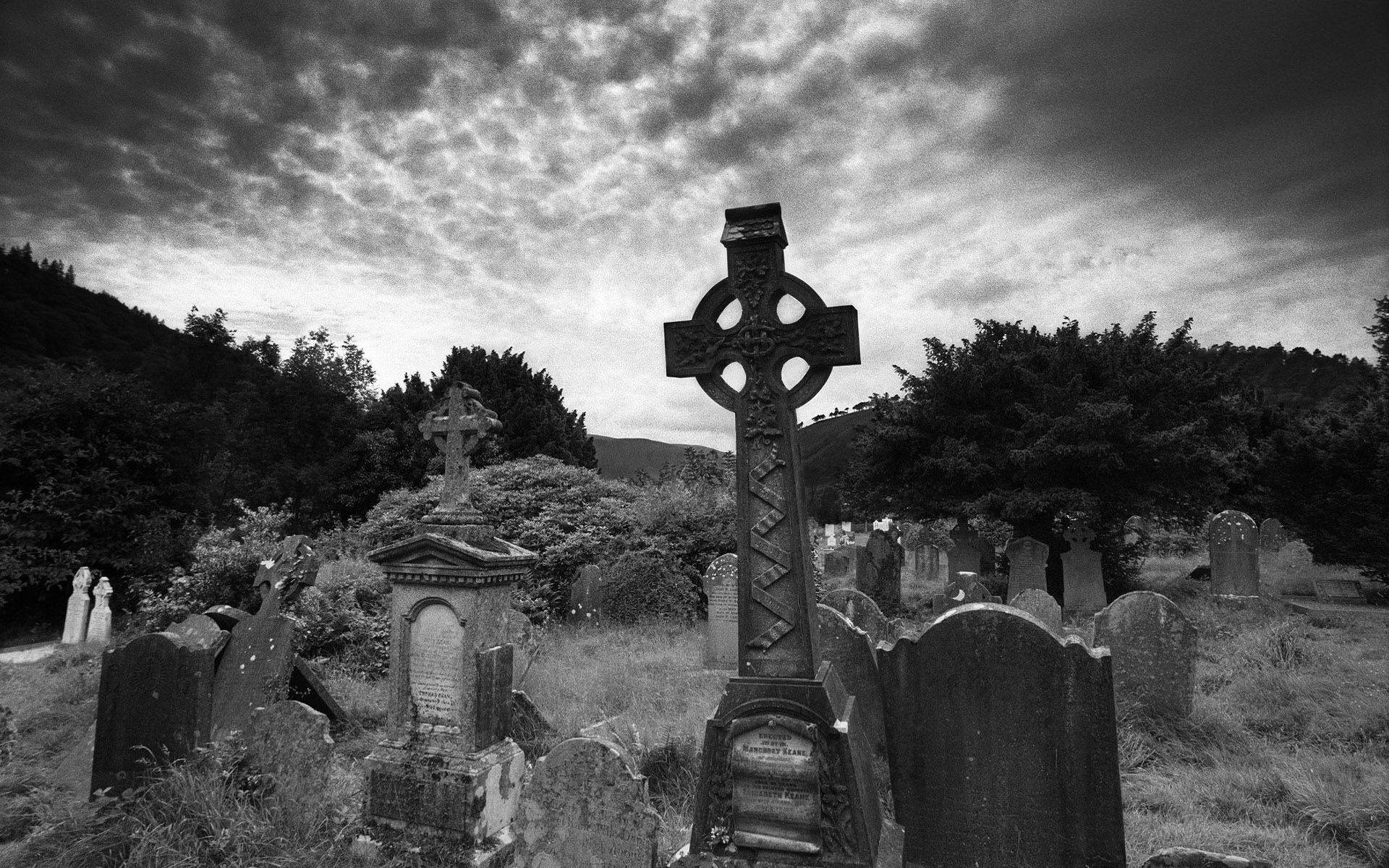 Graveyard On A Hill Background