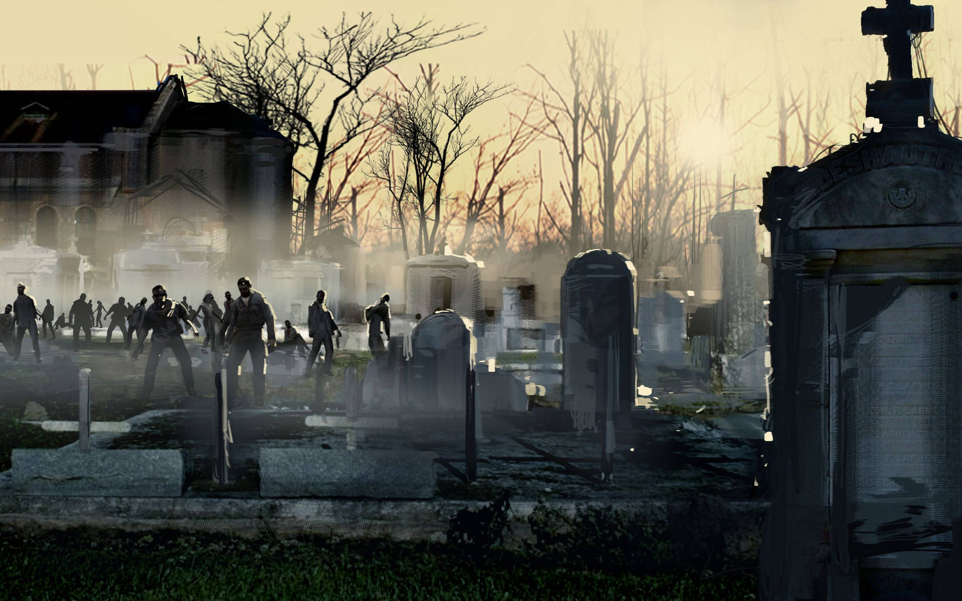 Graveyard Overrun By Zombies Background