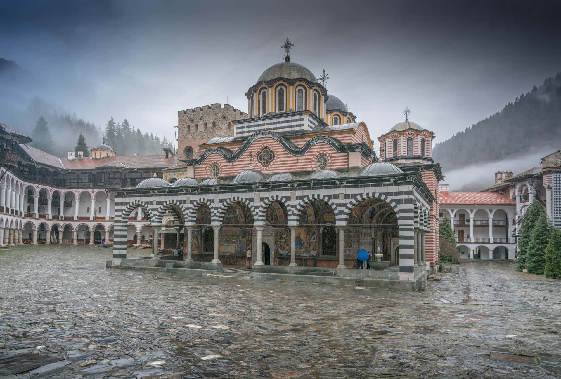 Gray Aesthetic Rila Monastery Exterior Background