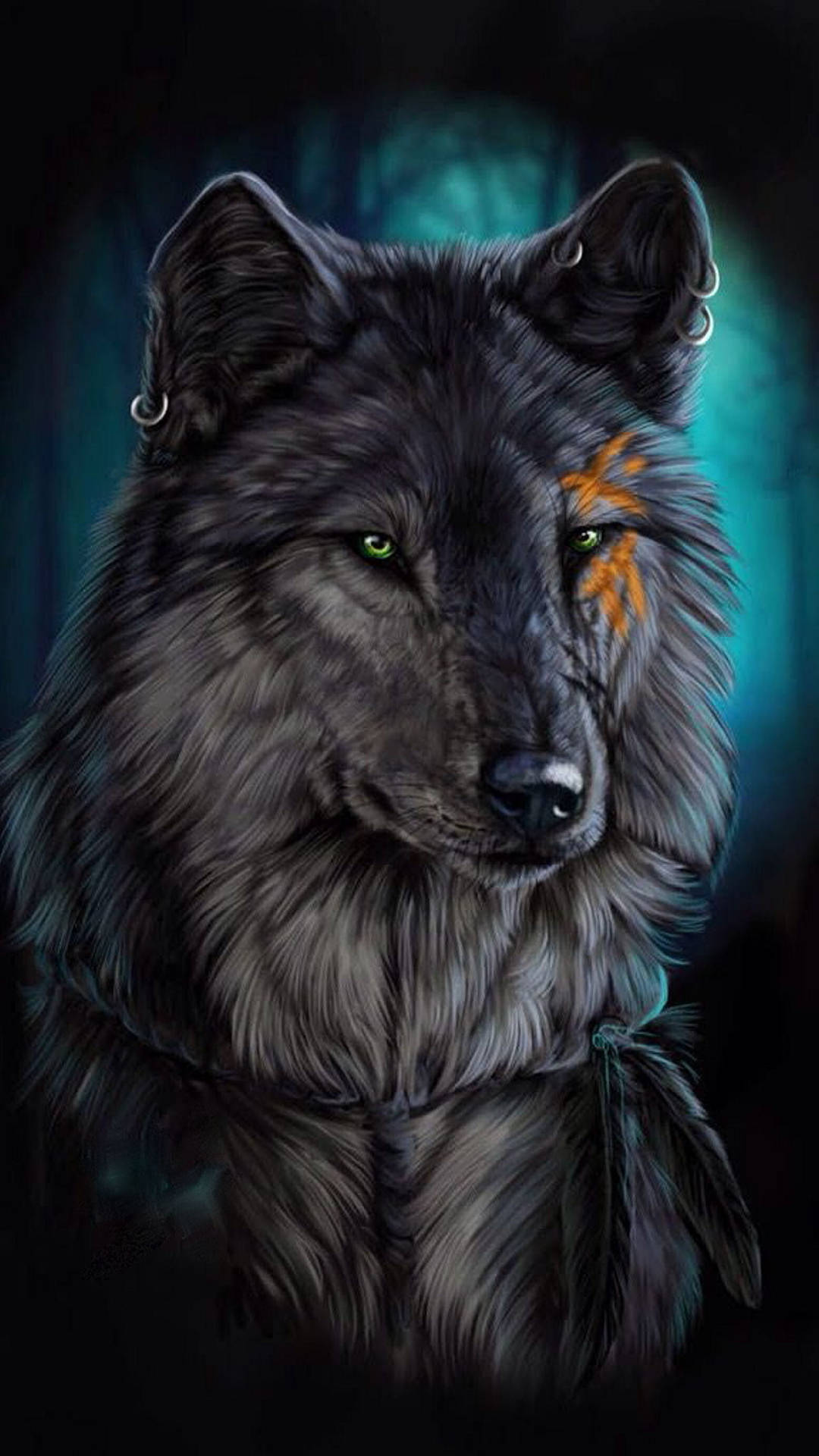 Gray And Black Wolf In Blue Background