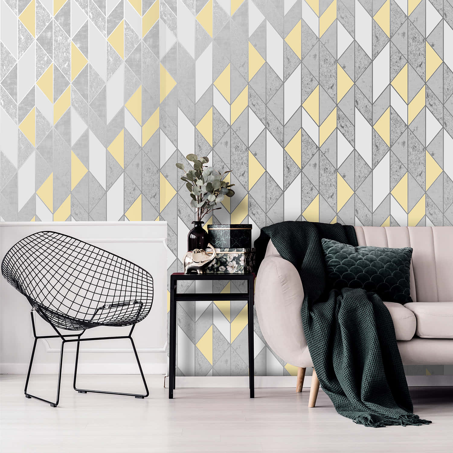 Gray And Yellow Geometric Living Room Background