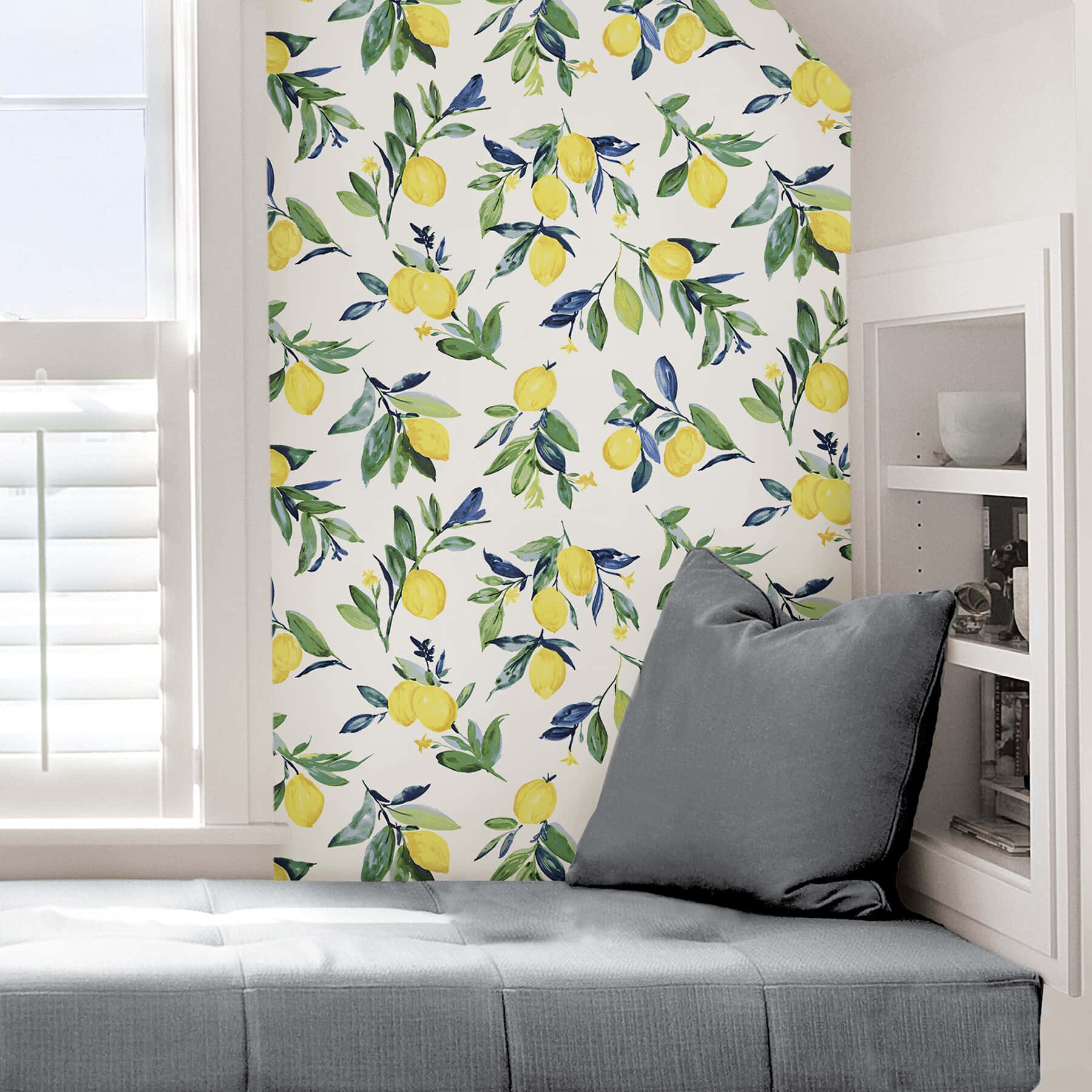 Gray And Yellow Lemon Wall Modern Bay Window Background