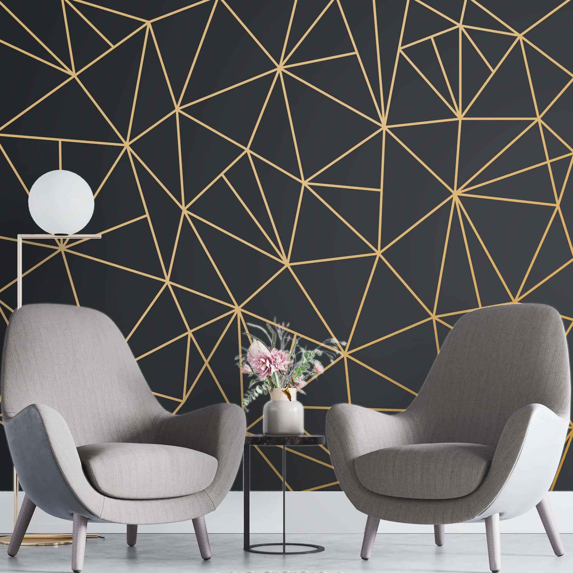 Gray And Yellow Wall Chairs Background