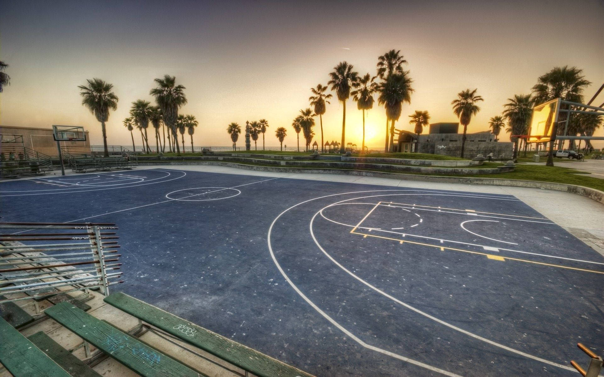Gray Basketball Court In Los Angeles Background