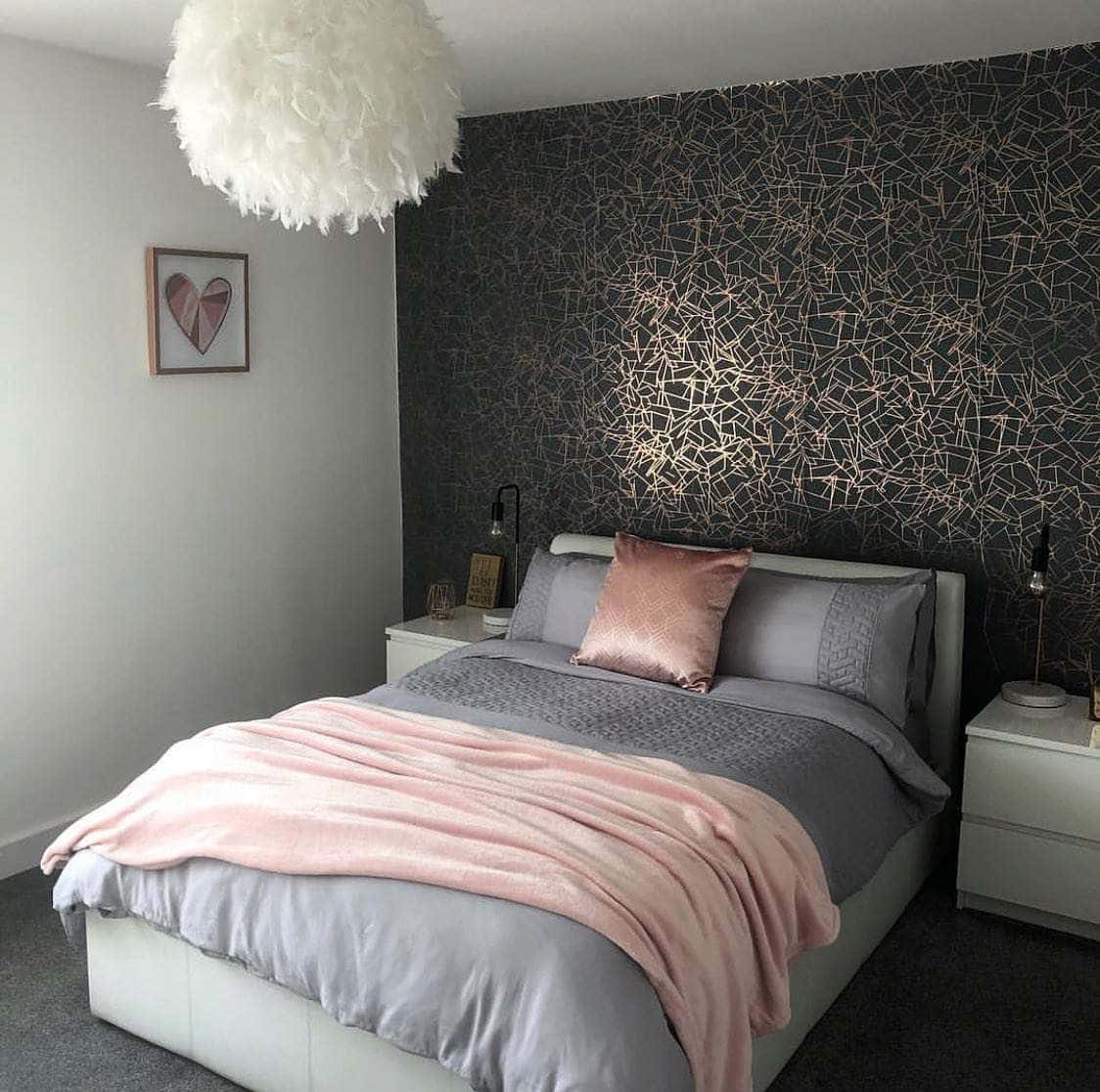 Gray Bed Black And Silver Wall
