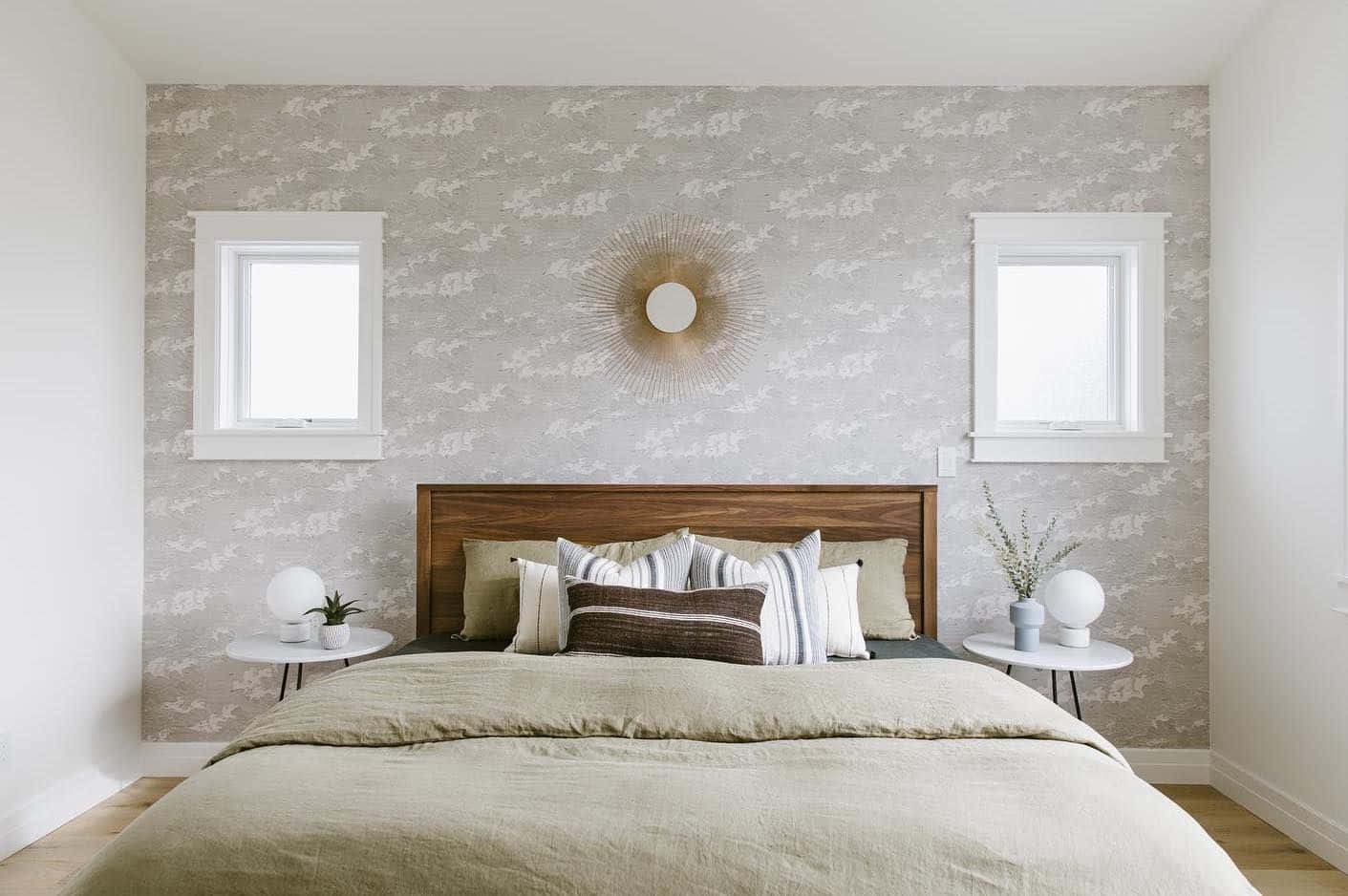 Gray Bed Linen Wooden Headboard Background