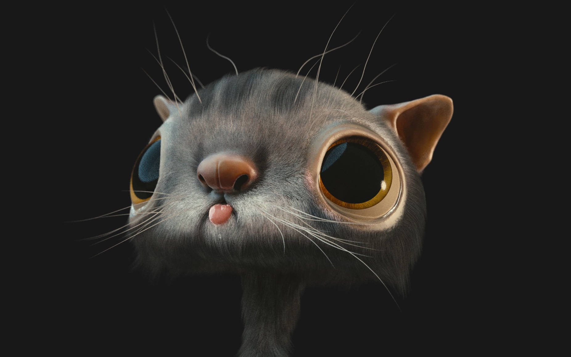 Gray Cat With Big Eyes In 3d Animation