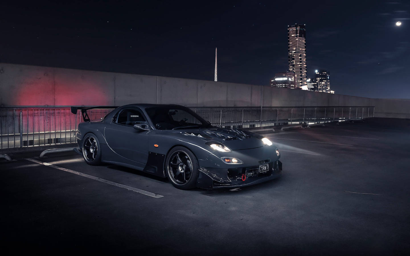 Gray Mazda Rx7 At Night Background
