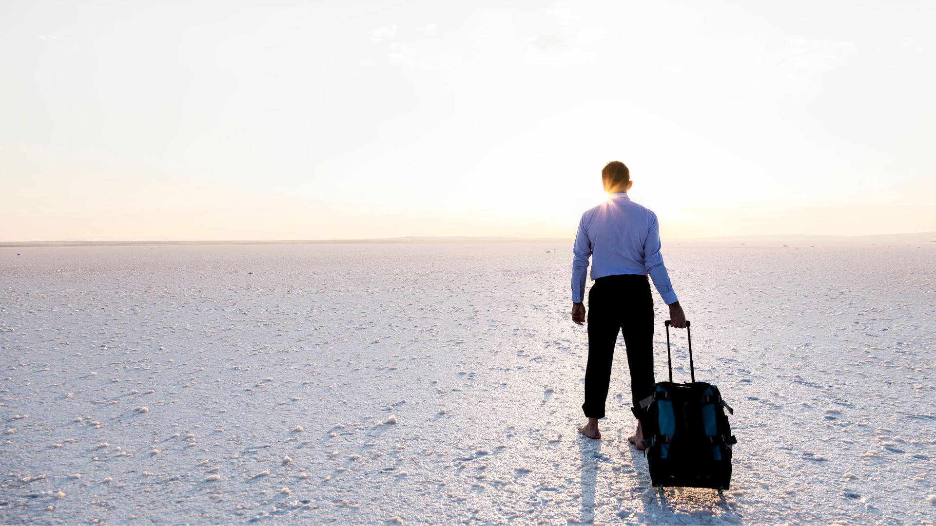 Gray Road Journey Of Man With Luggage Background