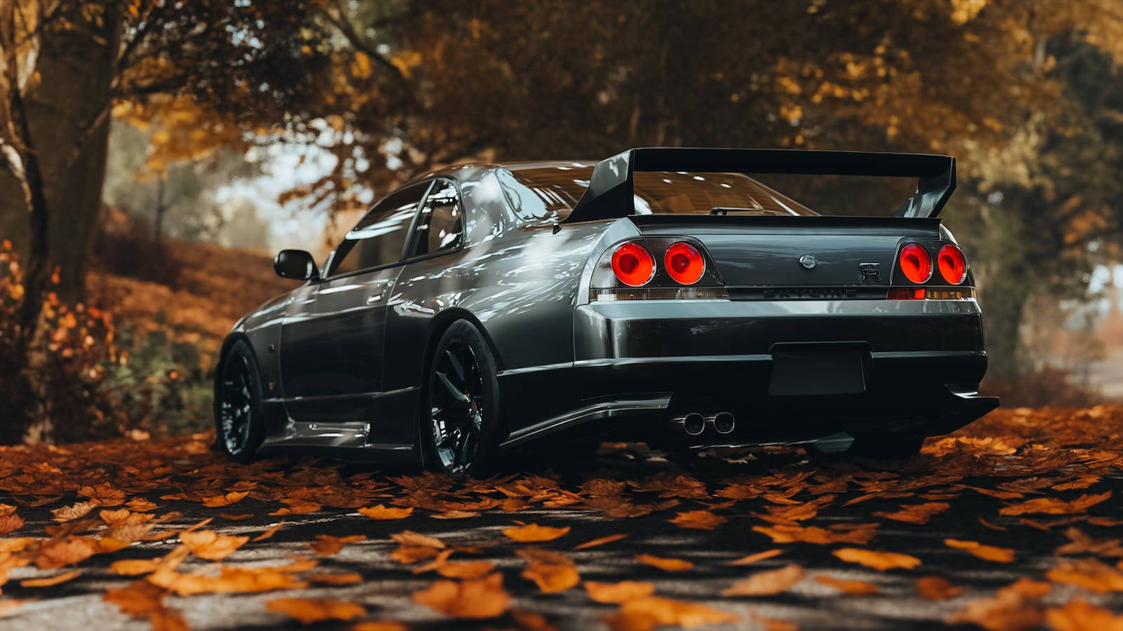 Gray Skyline Car In Autumn Background