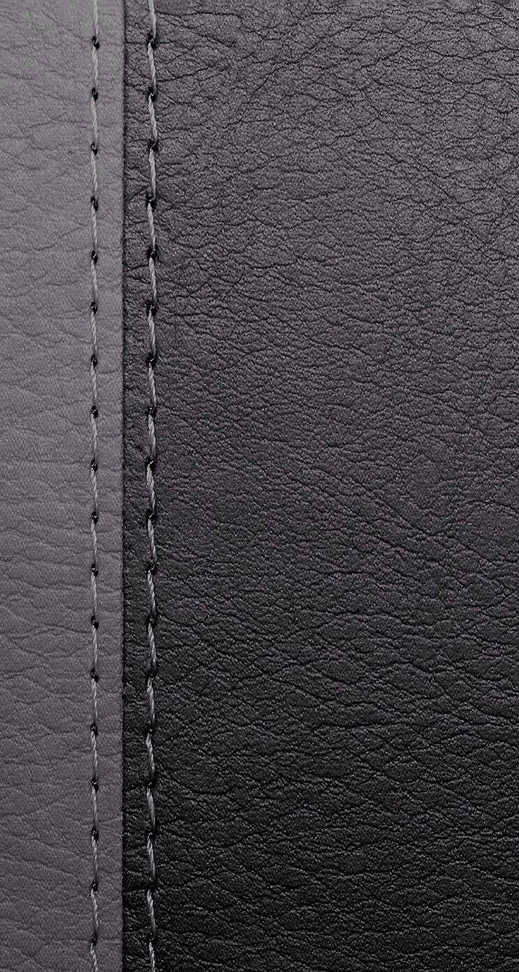 Gray Stitches On Black Leather Iphone Background