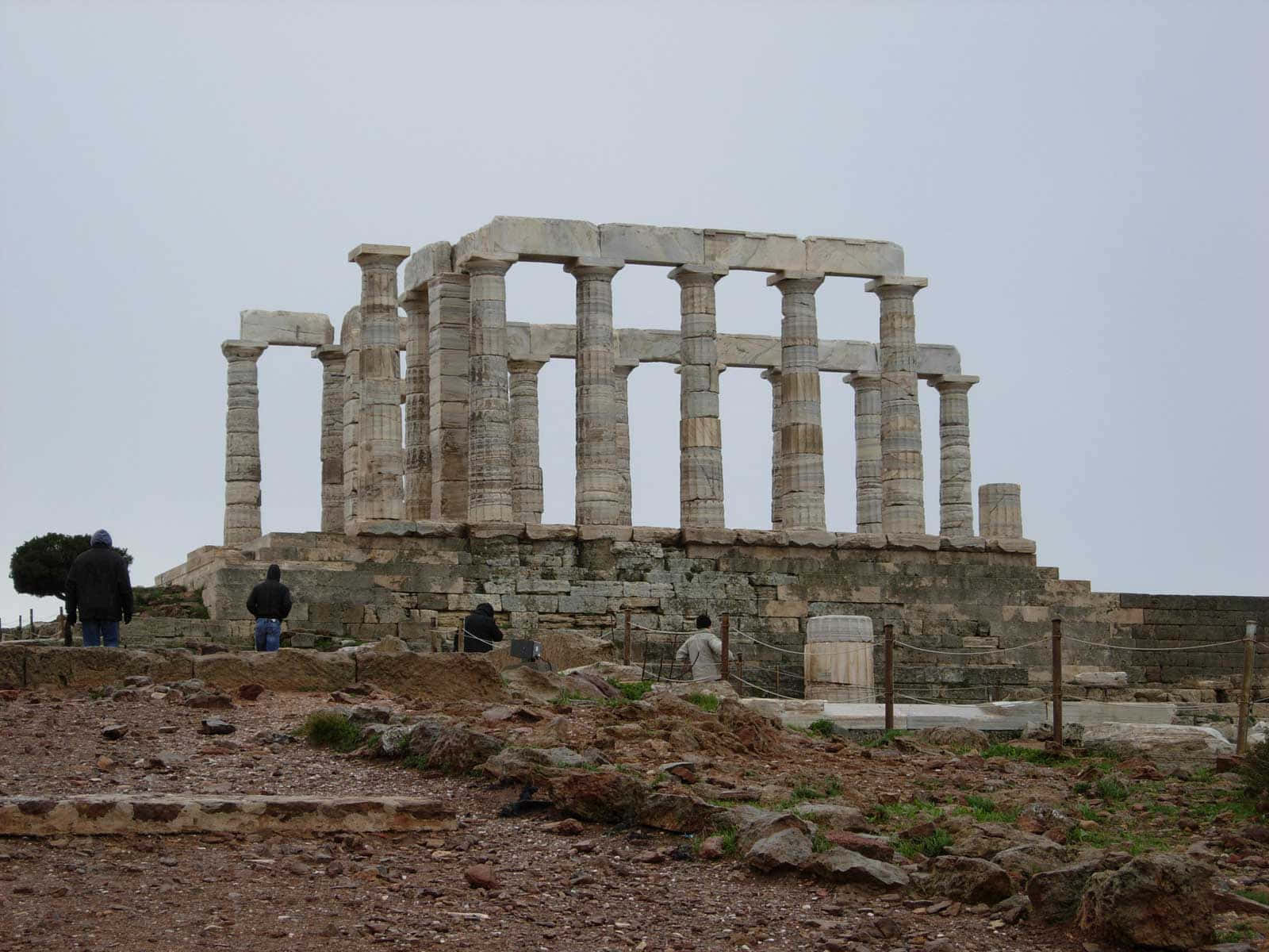 Gray Stone Sounion Temple Ruins Background