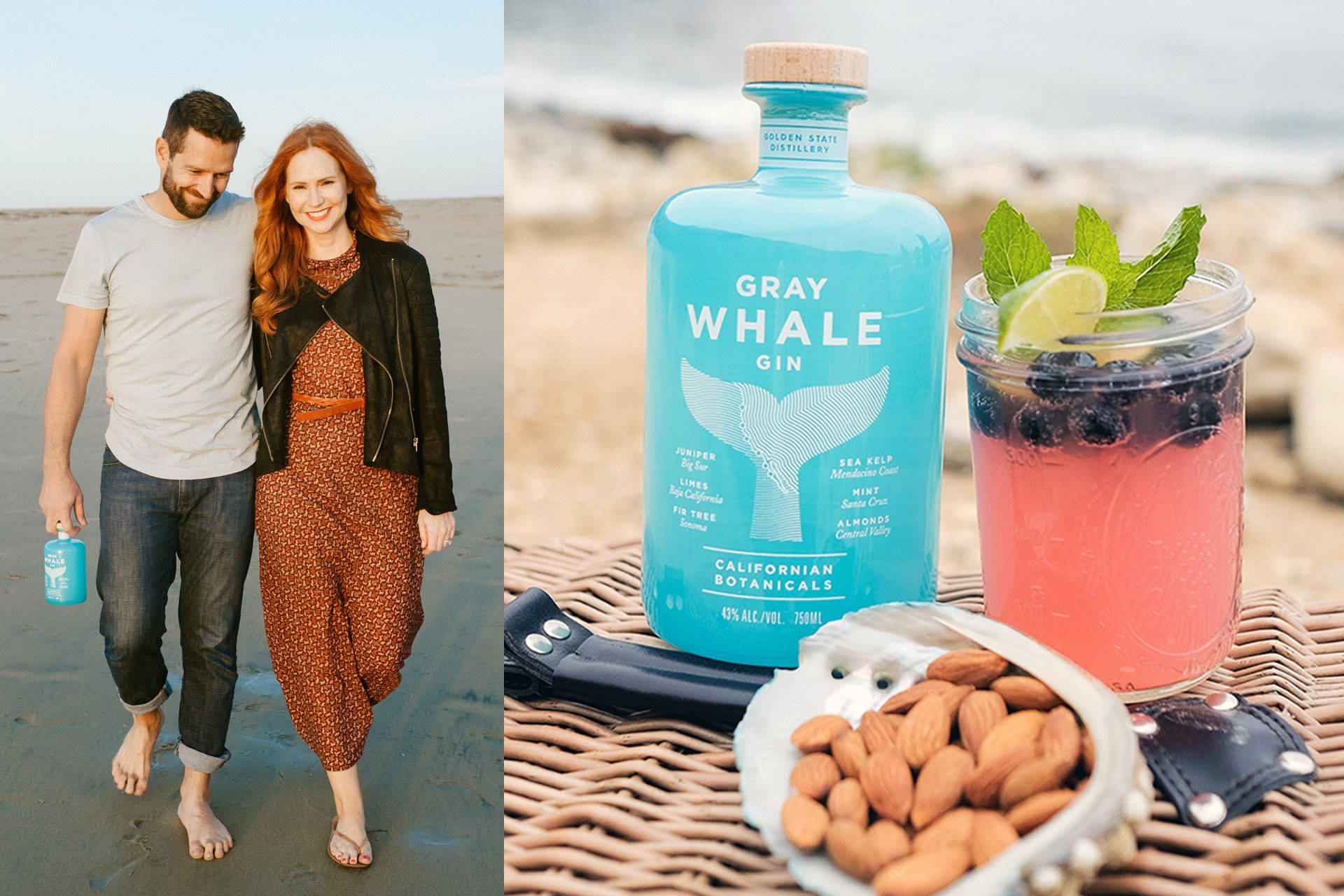 Gray Whale Gin Couple Beach Background