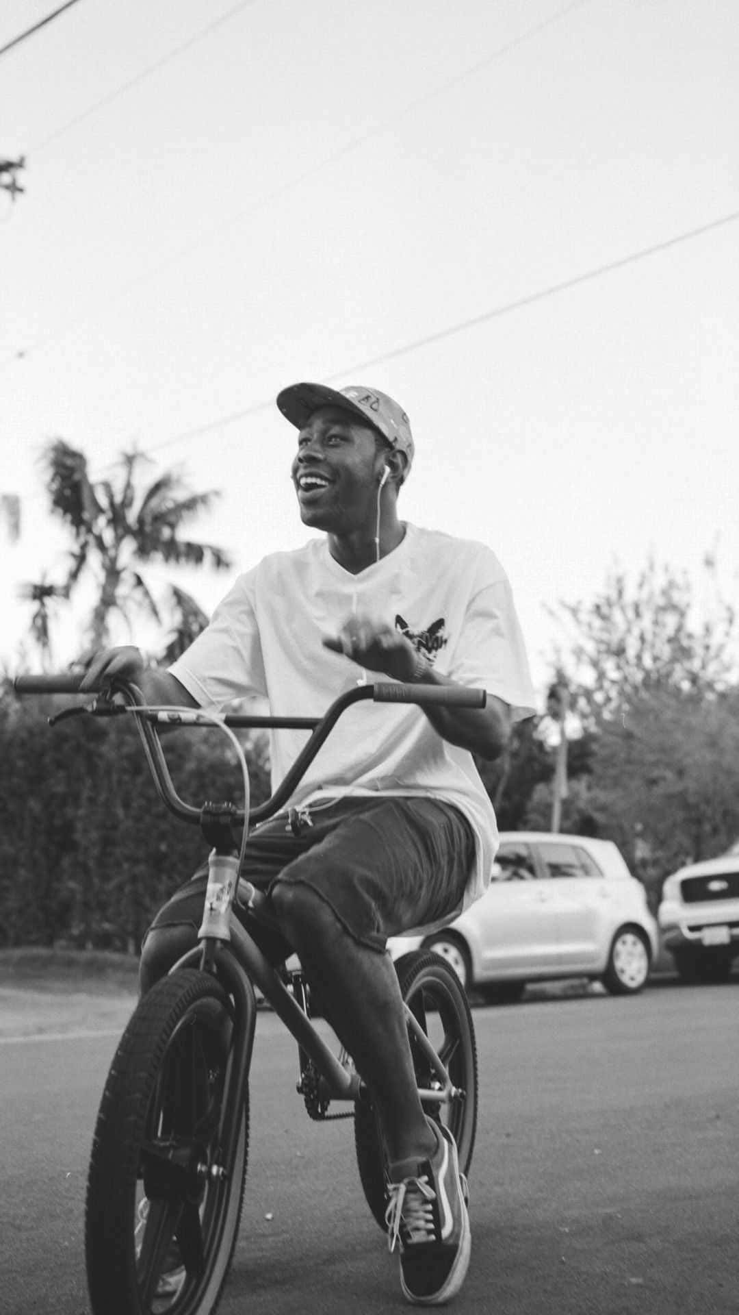 Grayscale Biking Tyler The Creator Pfp Background