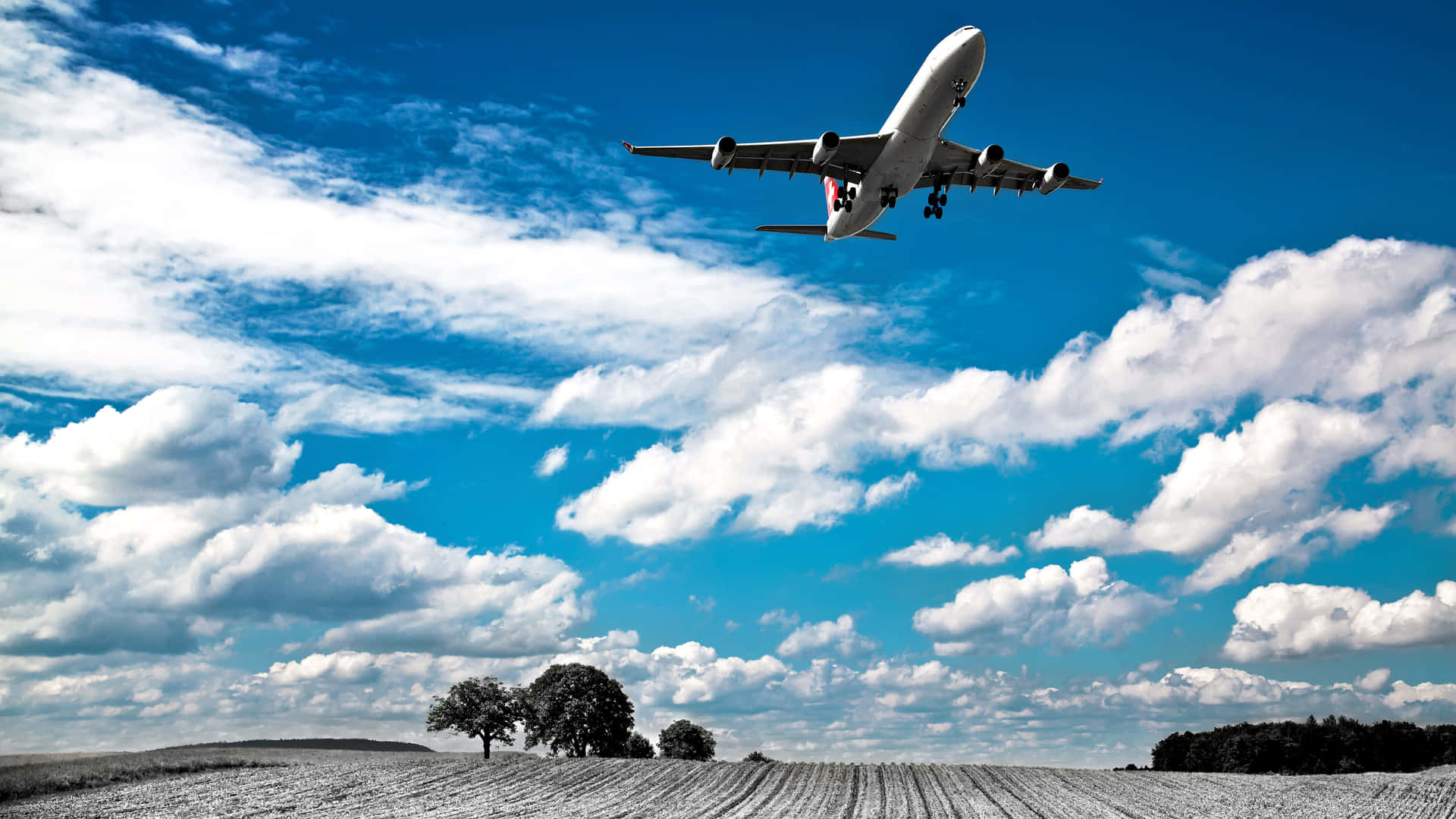 Grayscale Blue Sky Plane Background