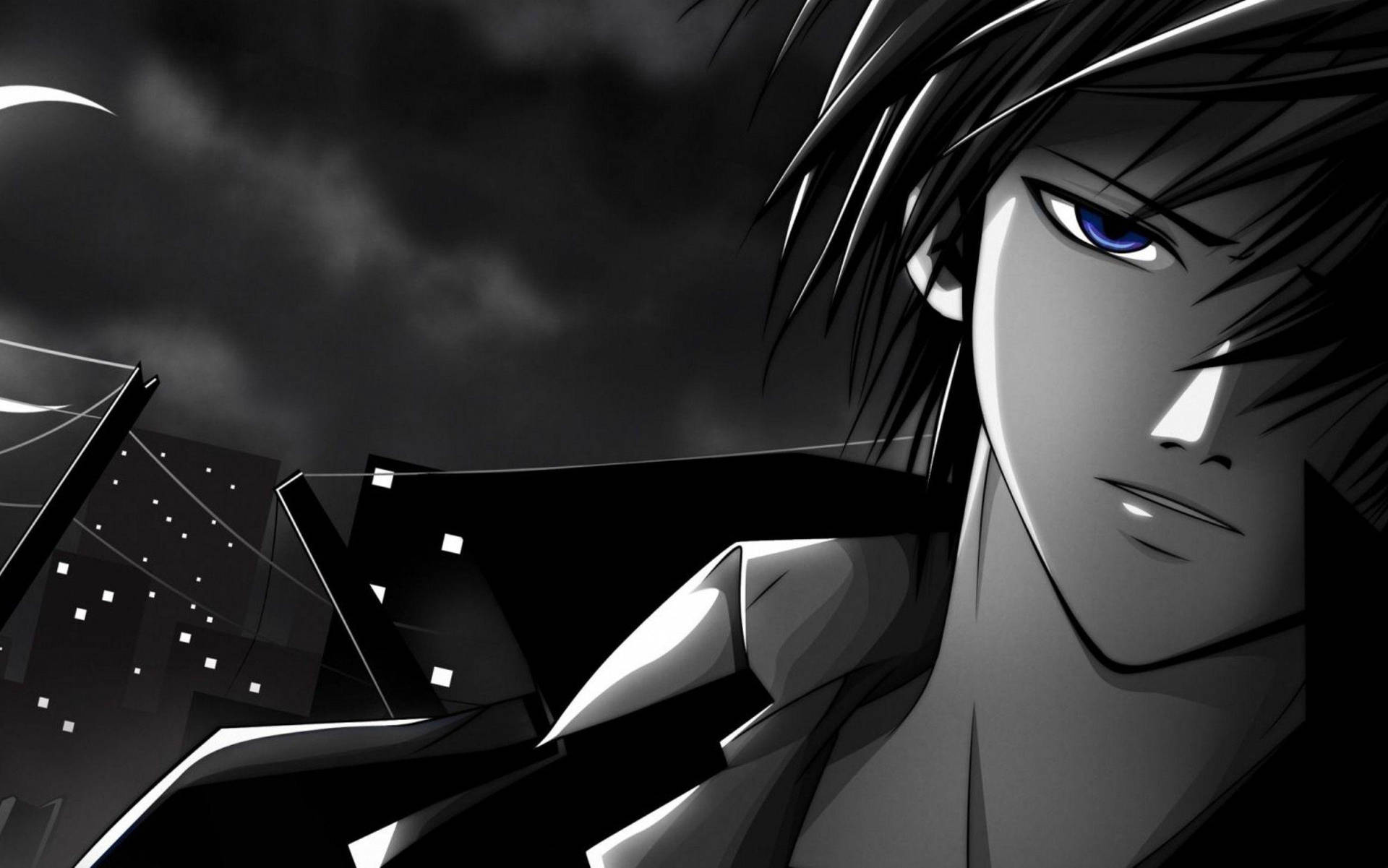 Grayscale Brooding Anime Cool Boy Background