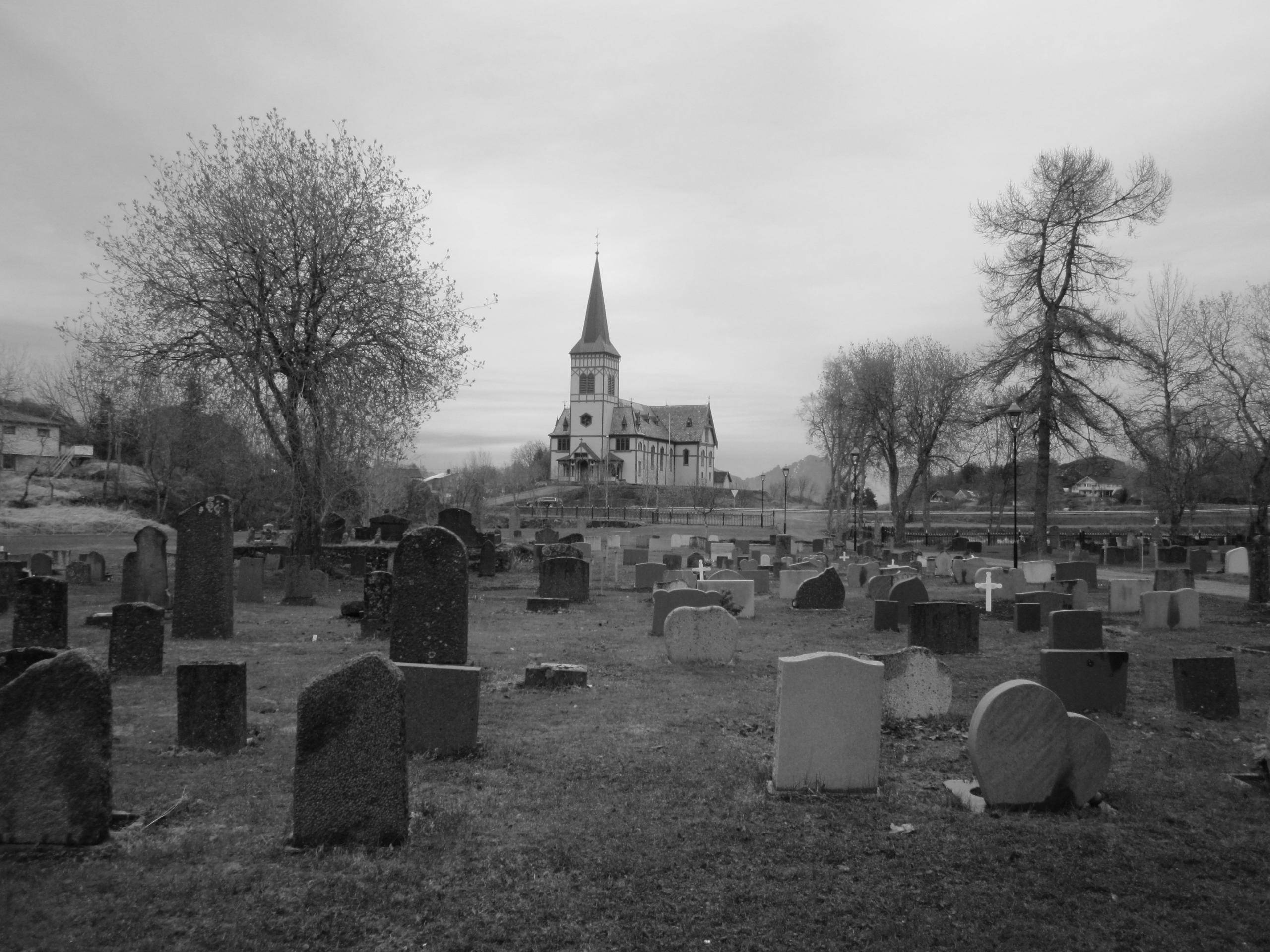 Grayscale Church Graveyard Background