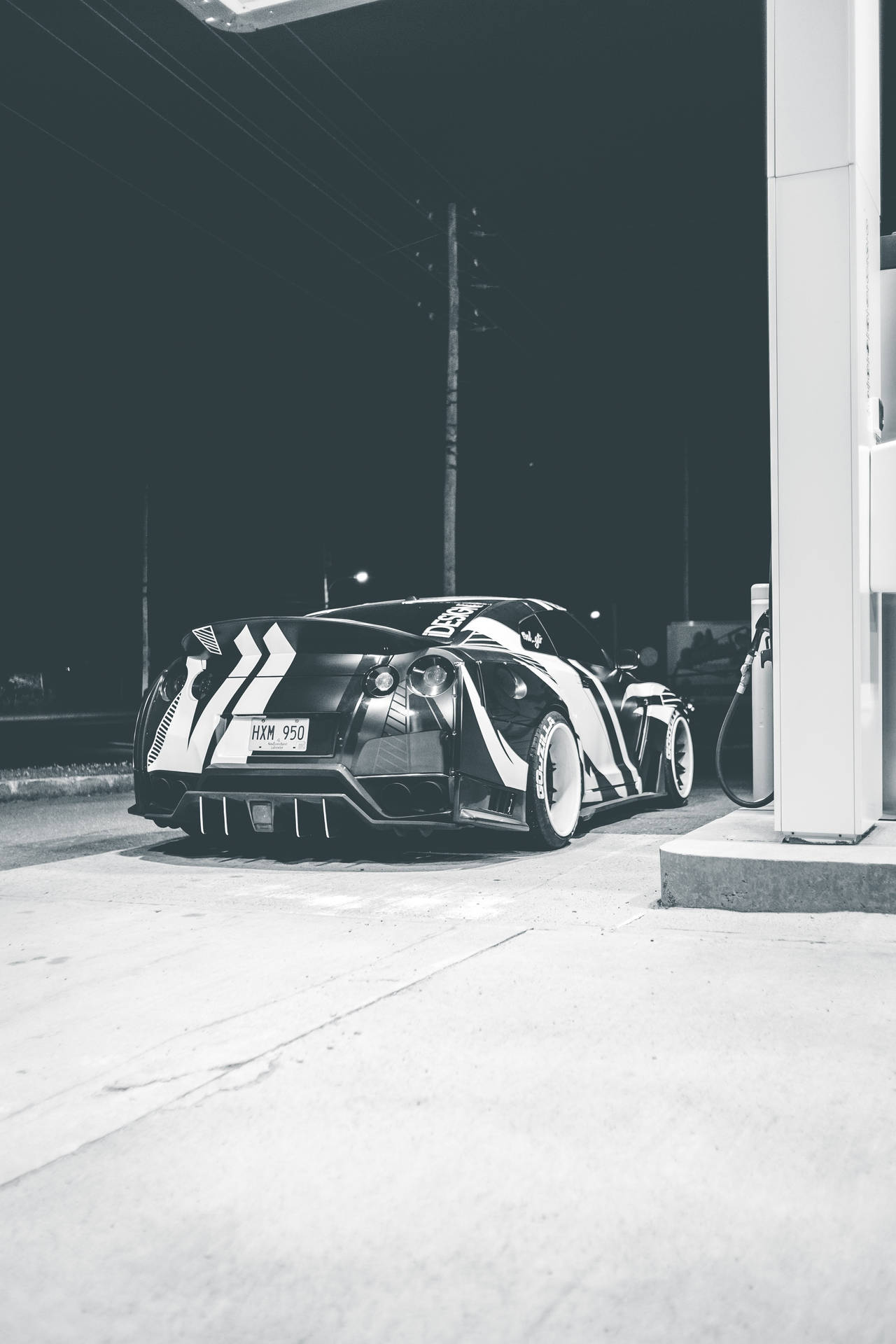 Grayscale Gas Station Background