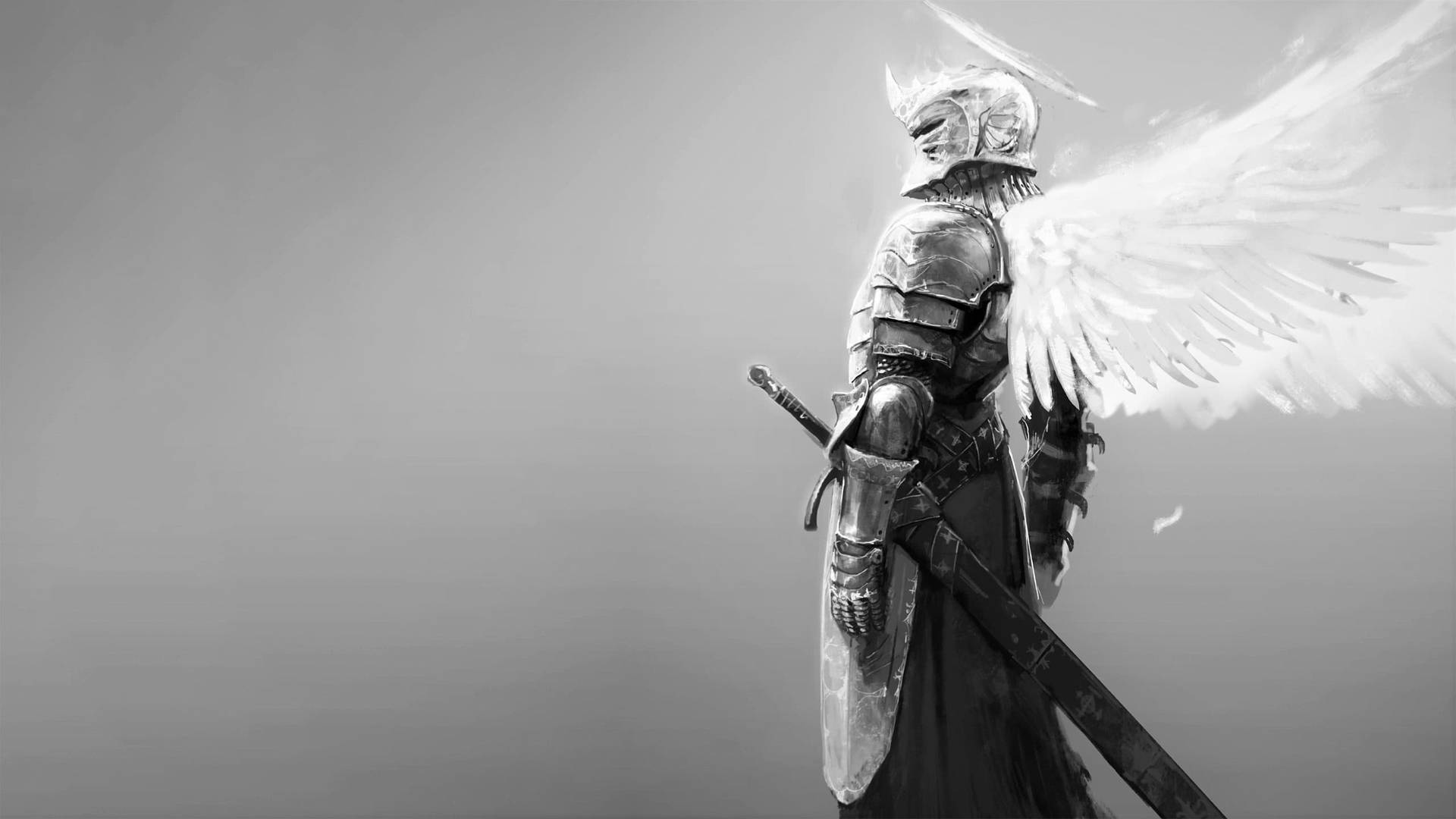 Grayscale Medieval Angel Knight Background