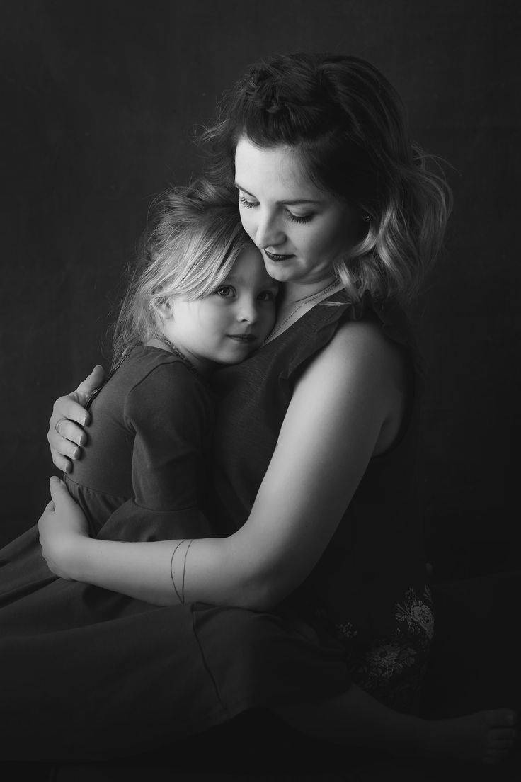 Grayscale Mother And Daughter Portrait