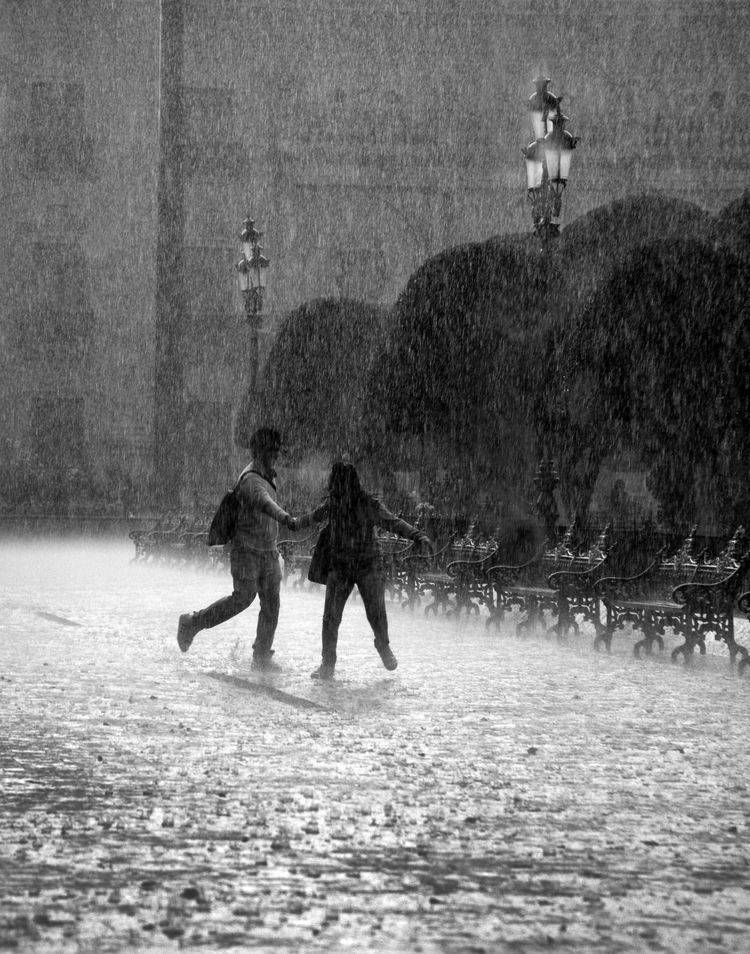 Grayscale Rain Couple Dancing